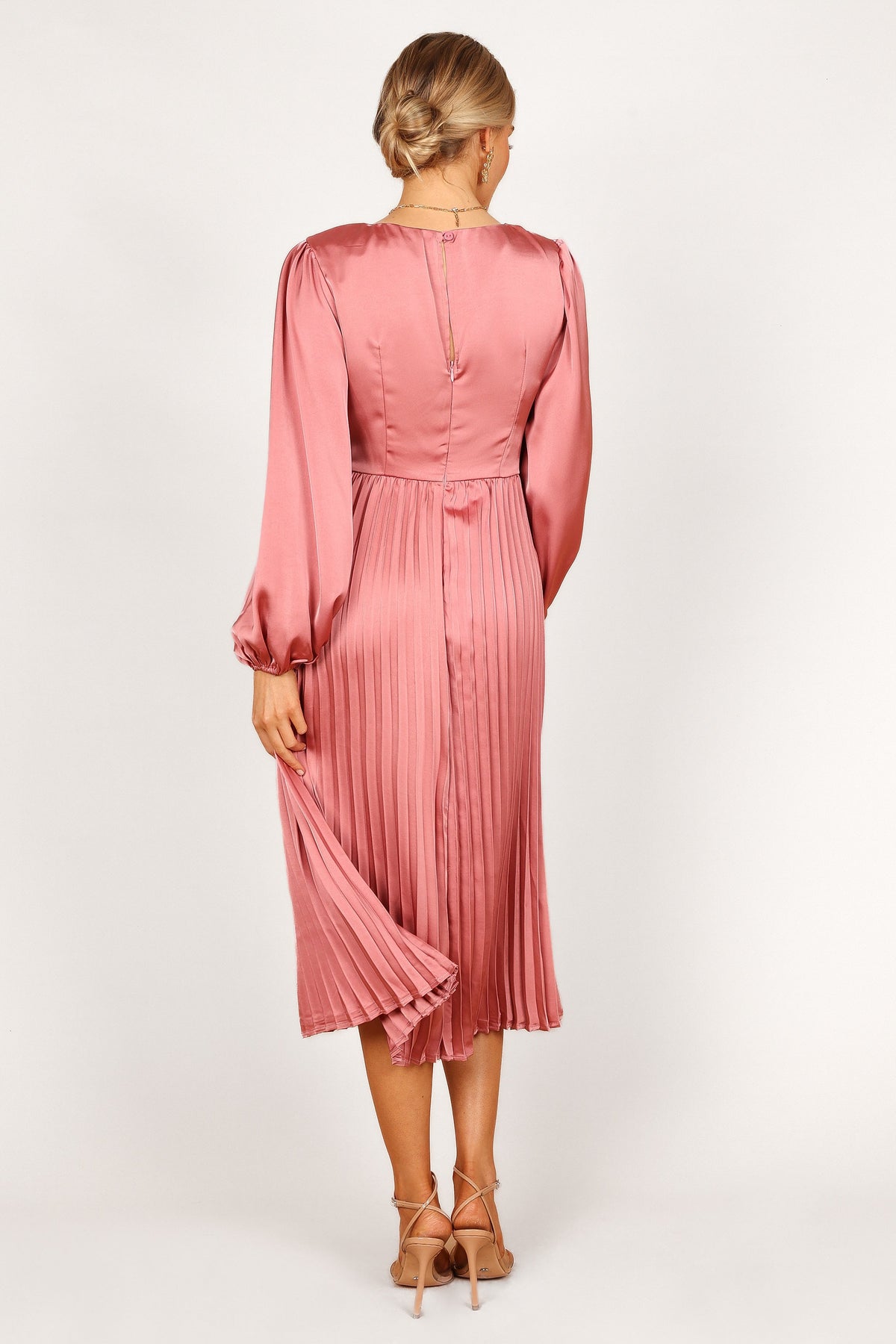 Noelle Twist Front Pleated Midi Dress in Blush – view 6 of 8
