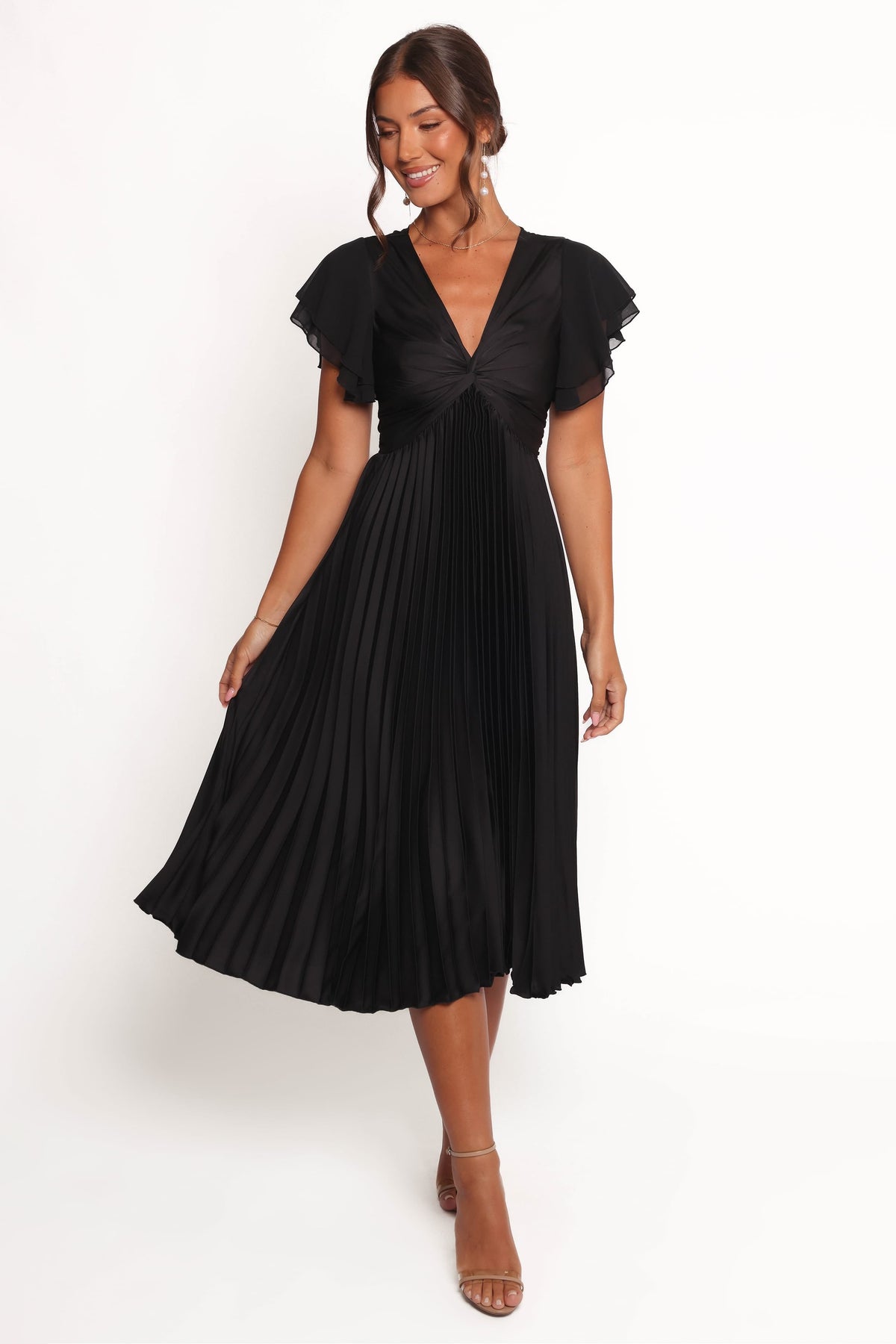 Nova Flutter Sleeve Midi Dress in Black – view 3 of 8