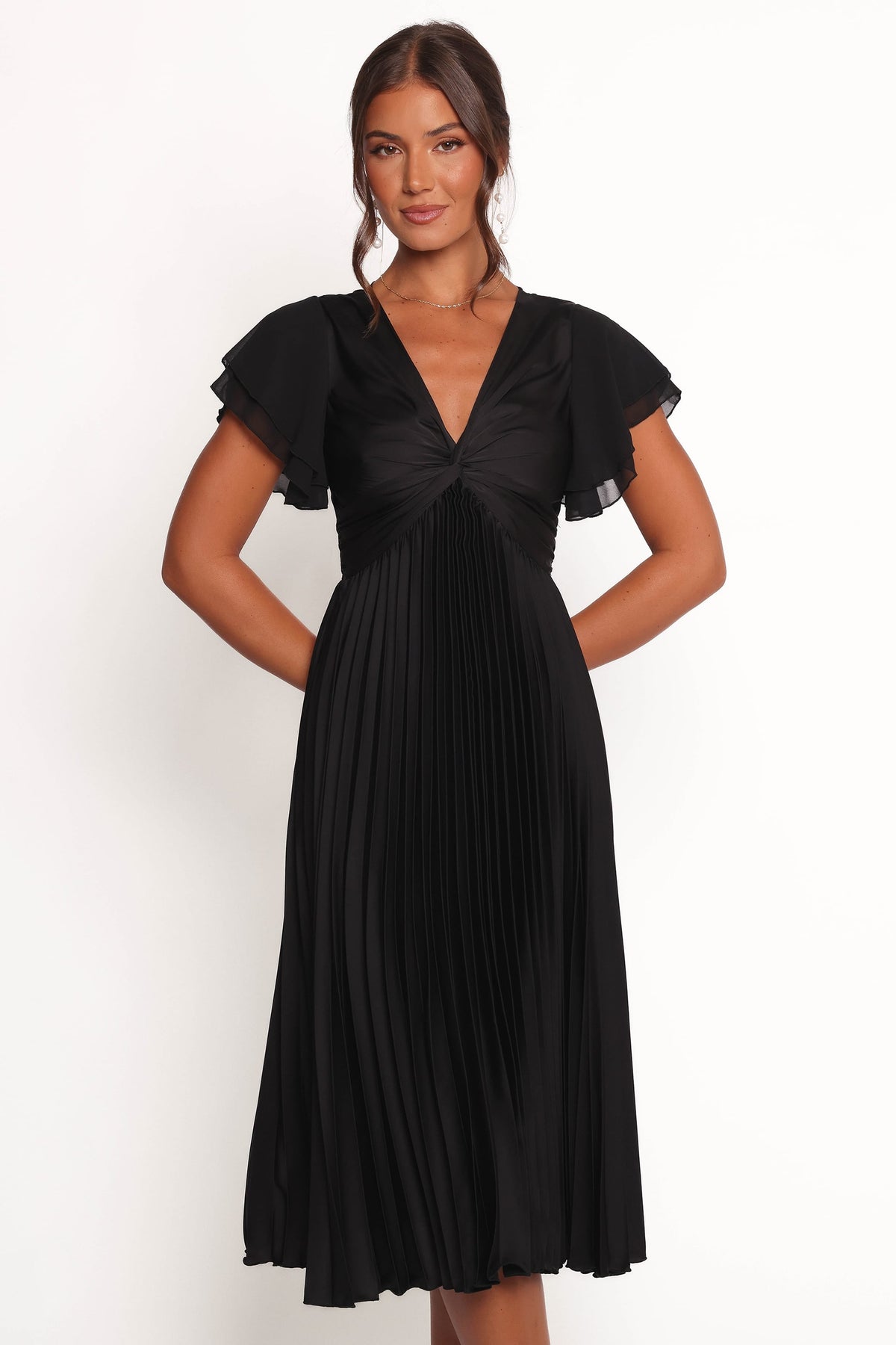 Nova Flutter Sleeve Midi Dress in Black – view 2 of 8