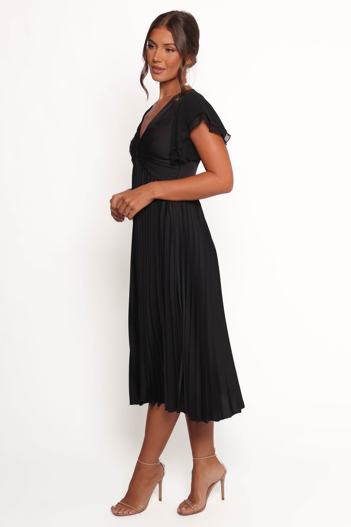 Nova Flutter Sleeve Midi Dress in Black – view 4 of 8