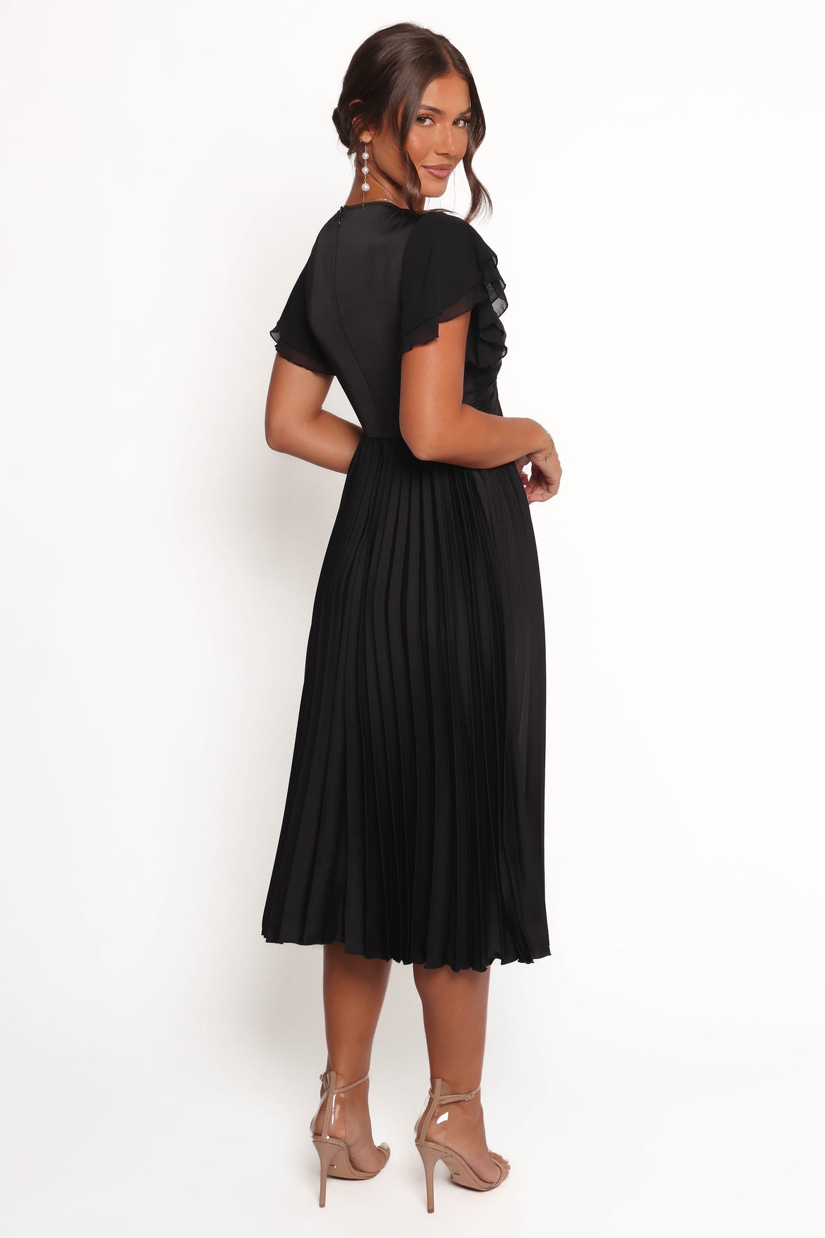 Nova Flutter Sleeve Midi Dress in Black – view 5 of 8