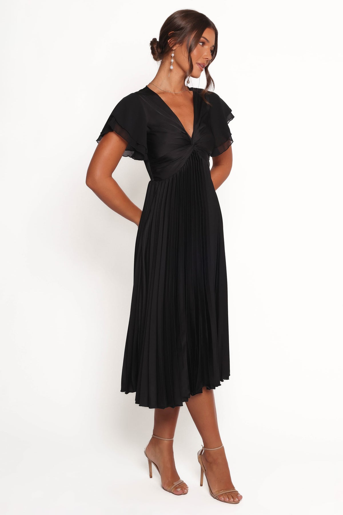 Nova Flutter Sleeve Midi Dress in Black – view 6 of 8
