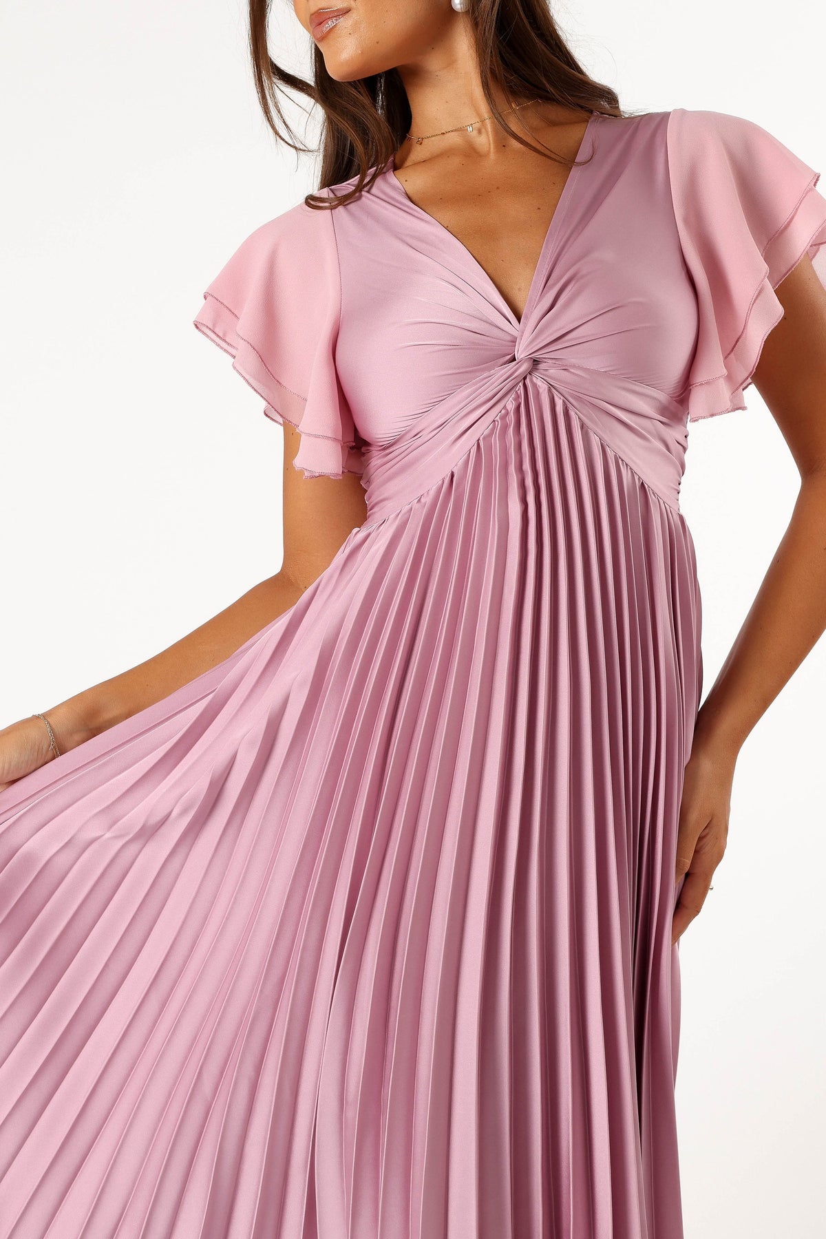 Nova Flutter Sleeve Midi Dress in Dusty Rose – view 11 of 12