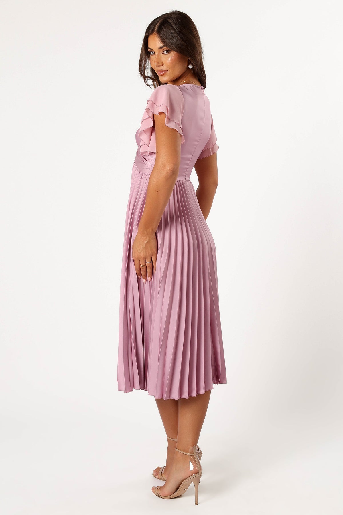 Nova Flutter Sleeve Midi Dress in Dusty Rose – view 8 of 12
