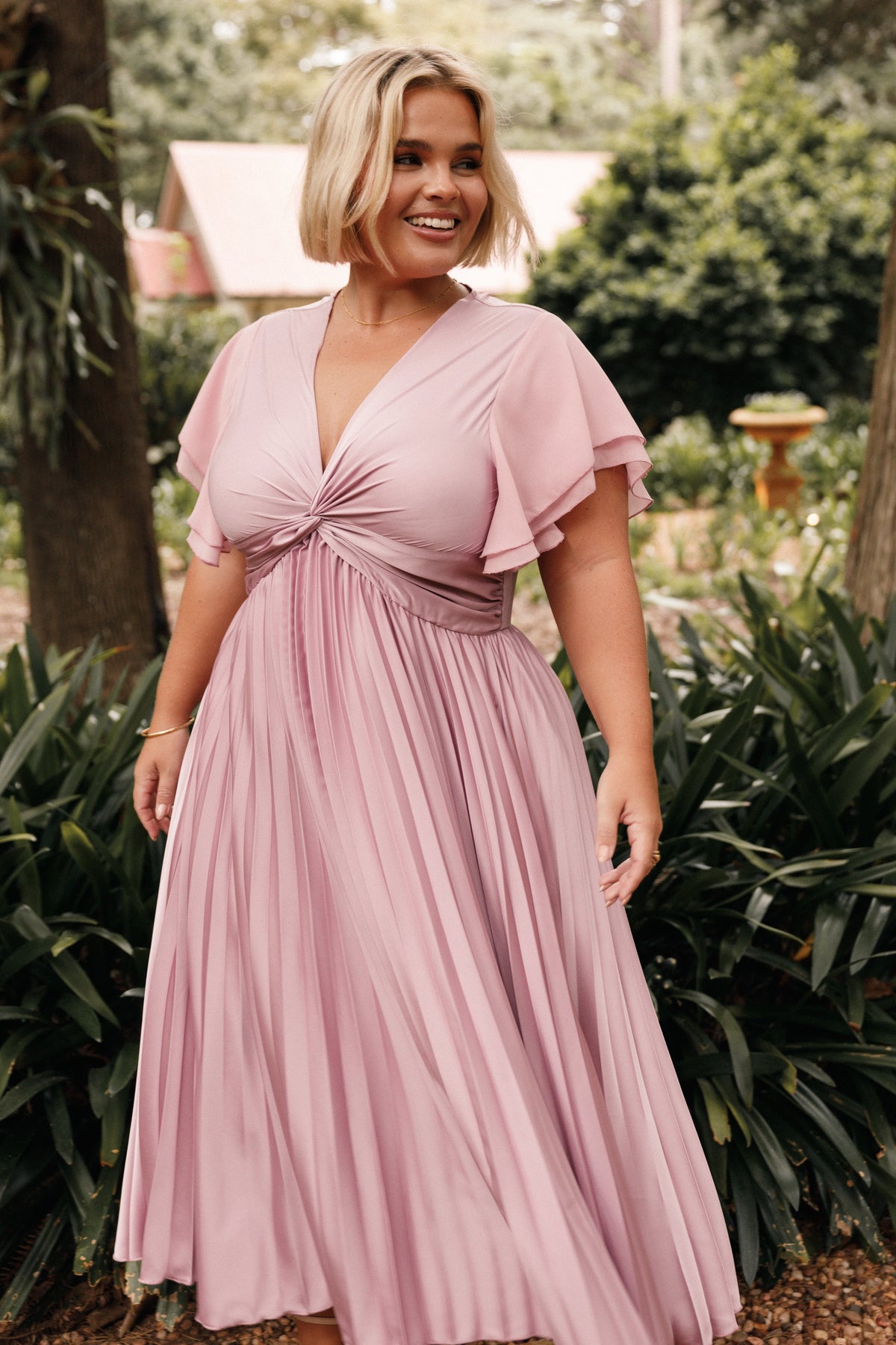 Nova Flutter Sleeve Midi Dress in Dusty Rose – view 2 of 12