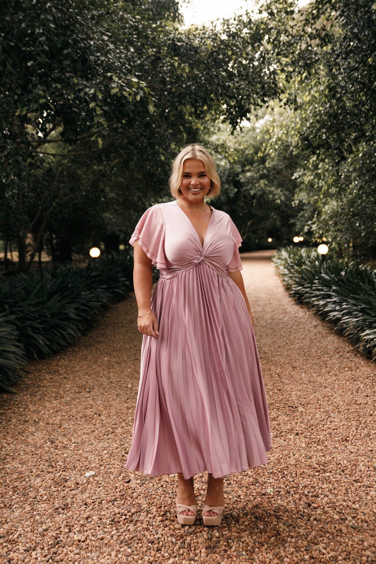 Nova Flutter Sleeve Midi Dress in Dusty Rose – view 4 of 12