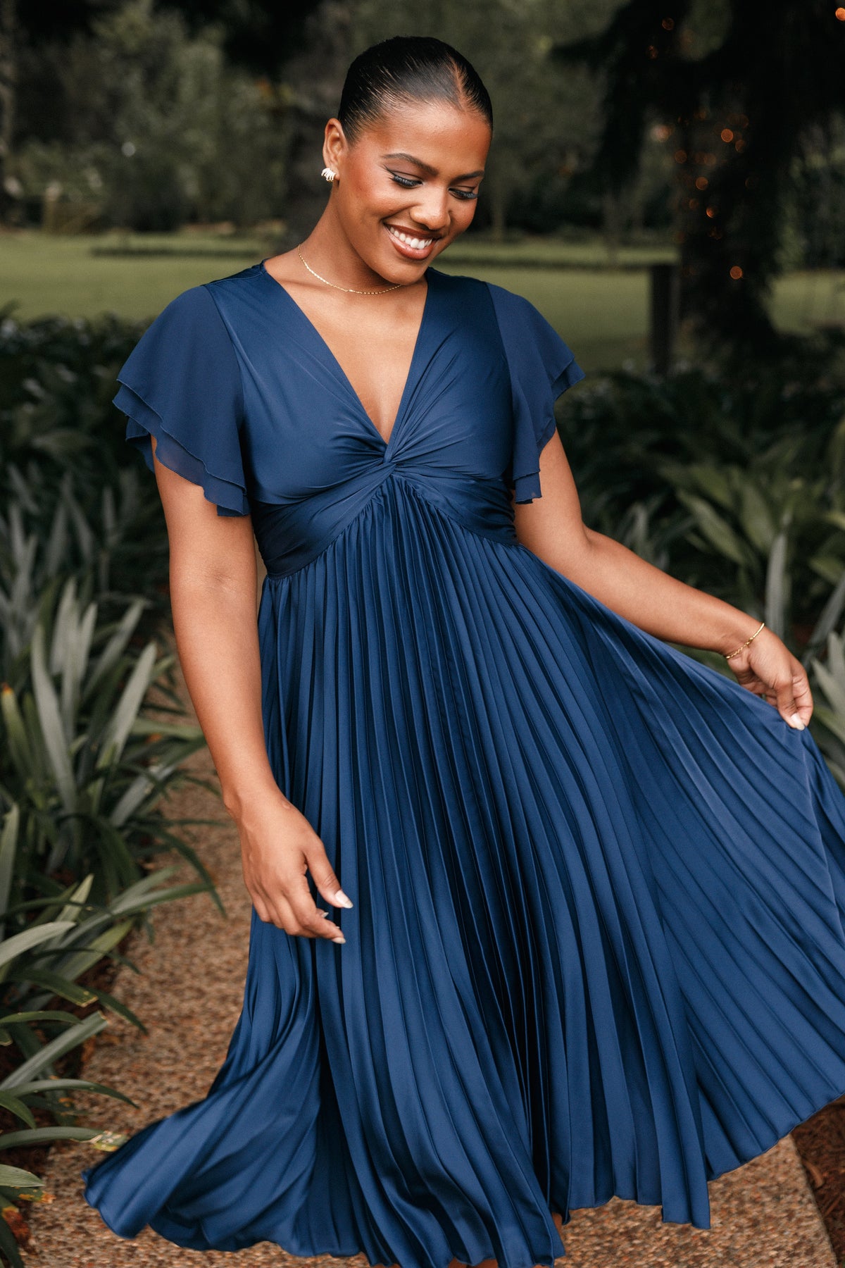 Nova Flutter Sleeve Midi Dress in Navy – view 3 of 8