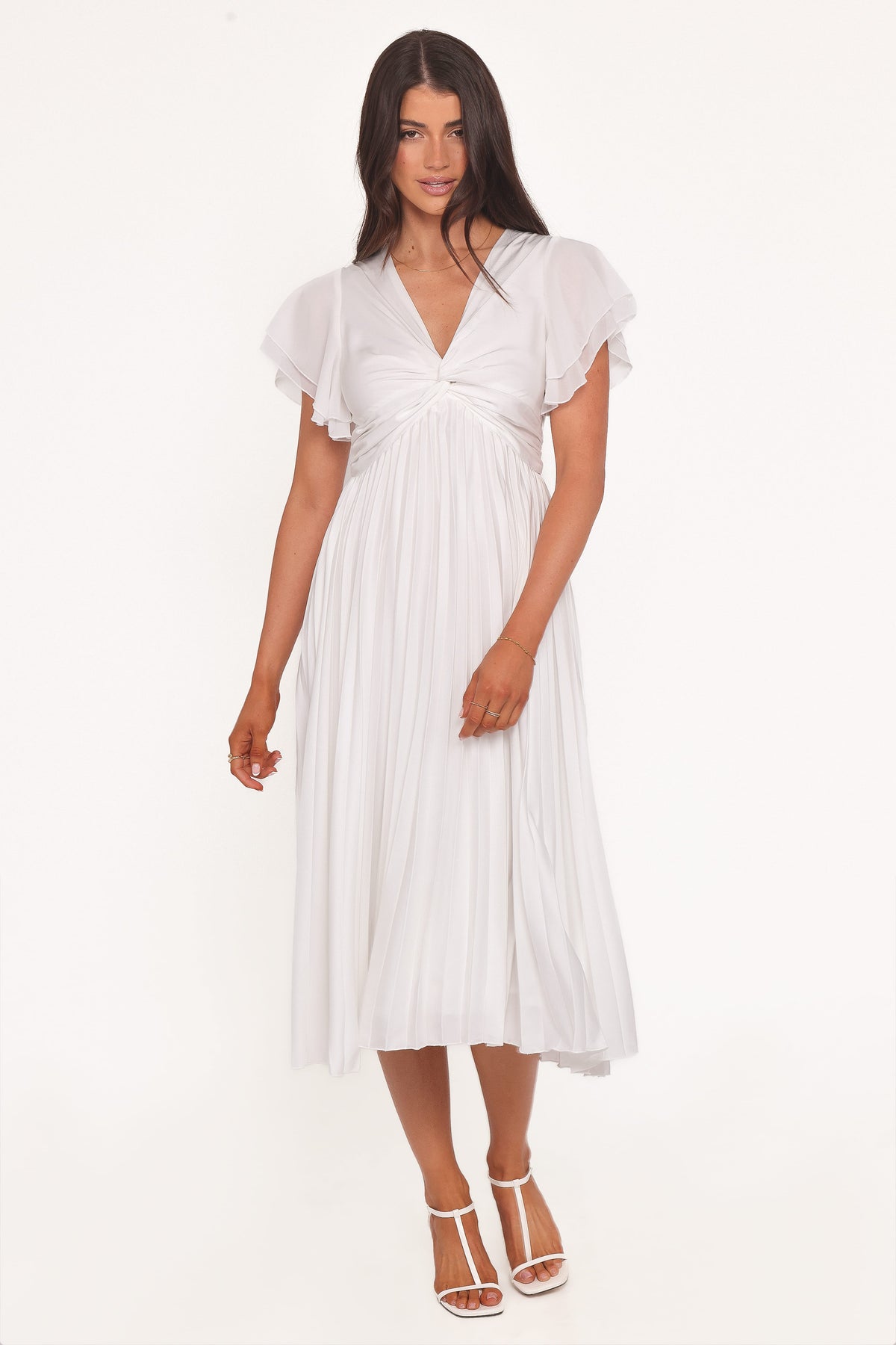 Nova Flutter Sleeve Midi Dress in White – view 6 of 7