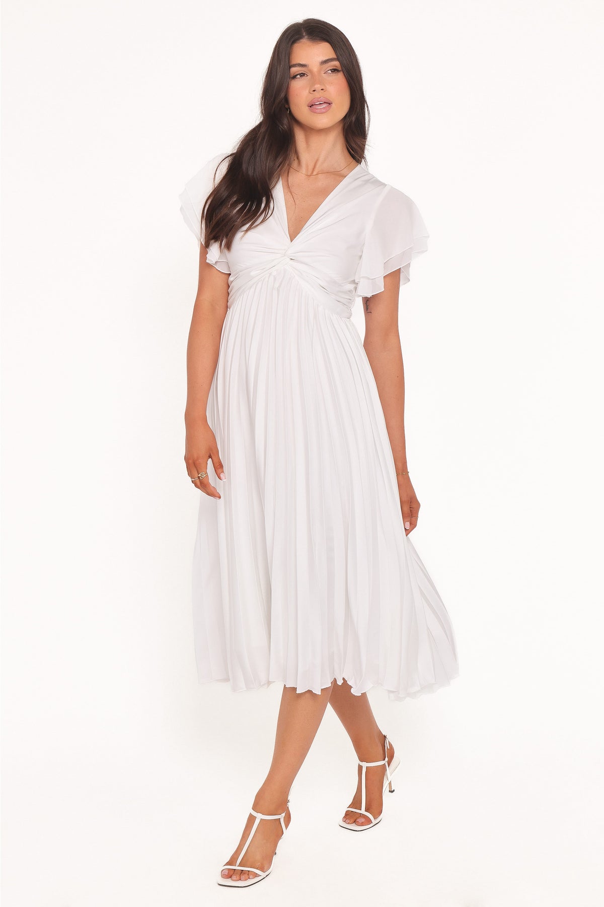 Nova Flutter Sleeve Midi Dress in White – view 4 of 7