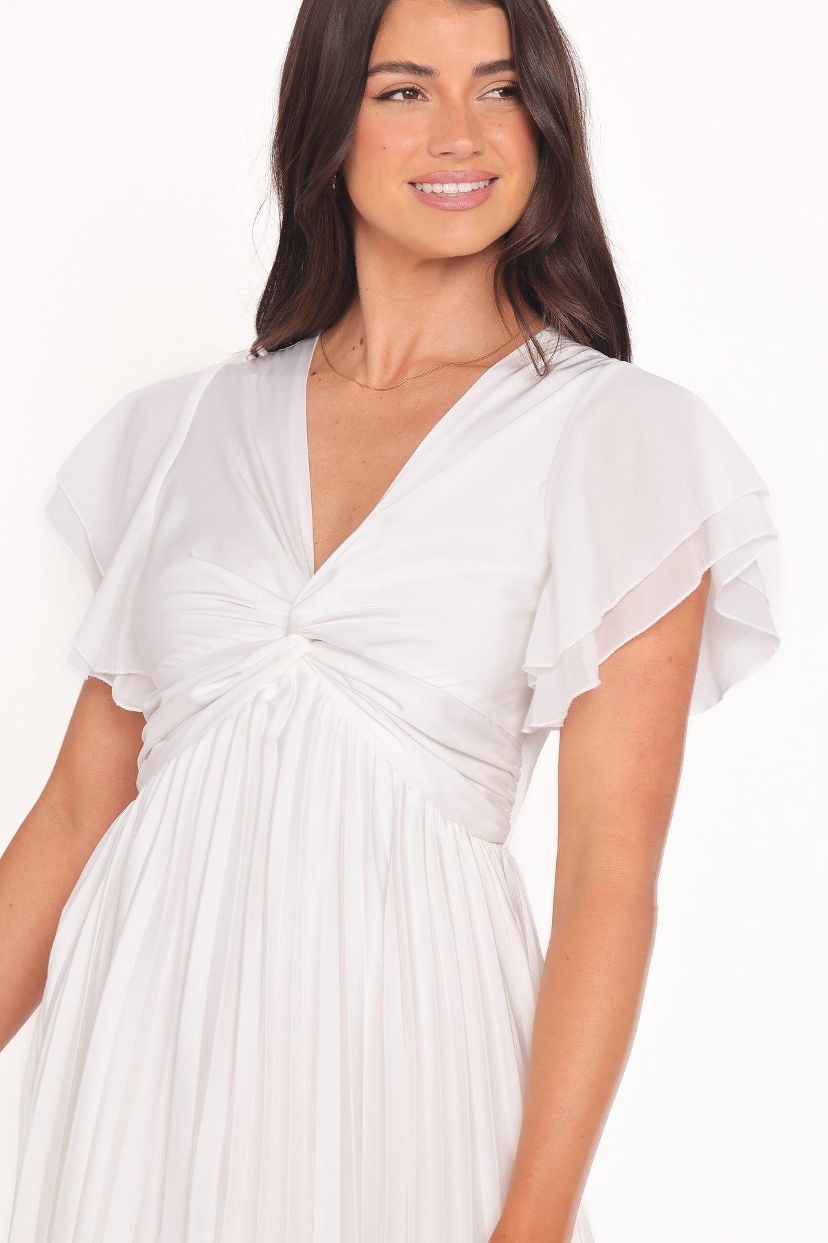 Nova Flutter Sleeve Midi Dress in White – view 3 of 7