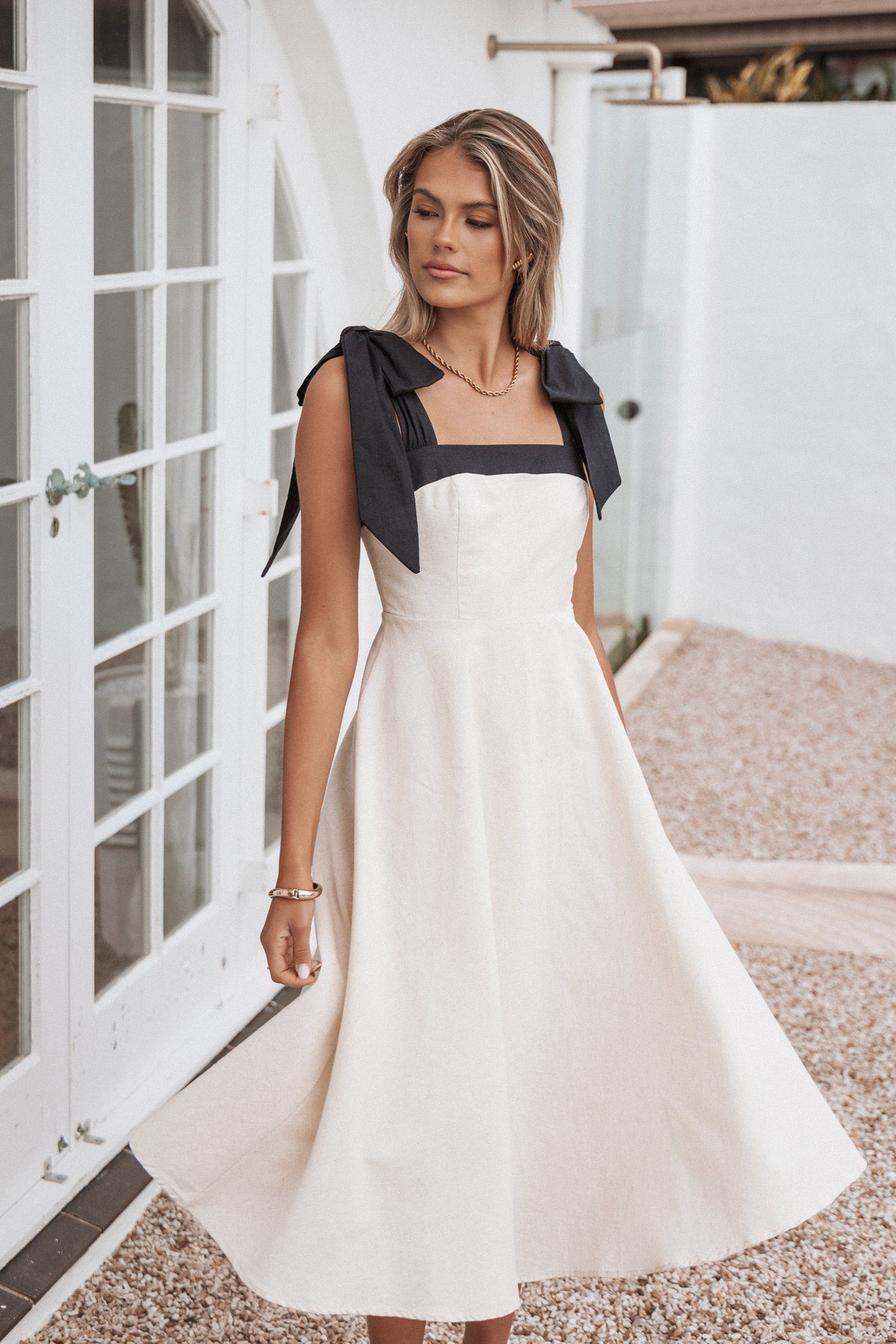 Olinda Midi Dress in Oatmeal Black – view 7 of 8
