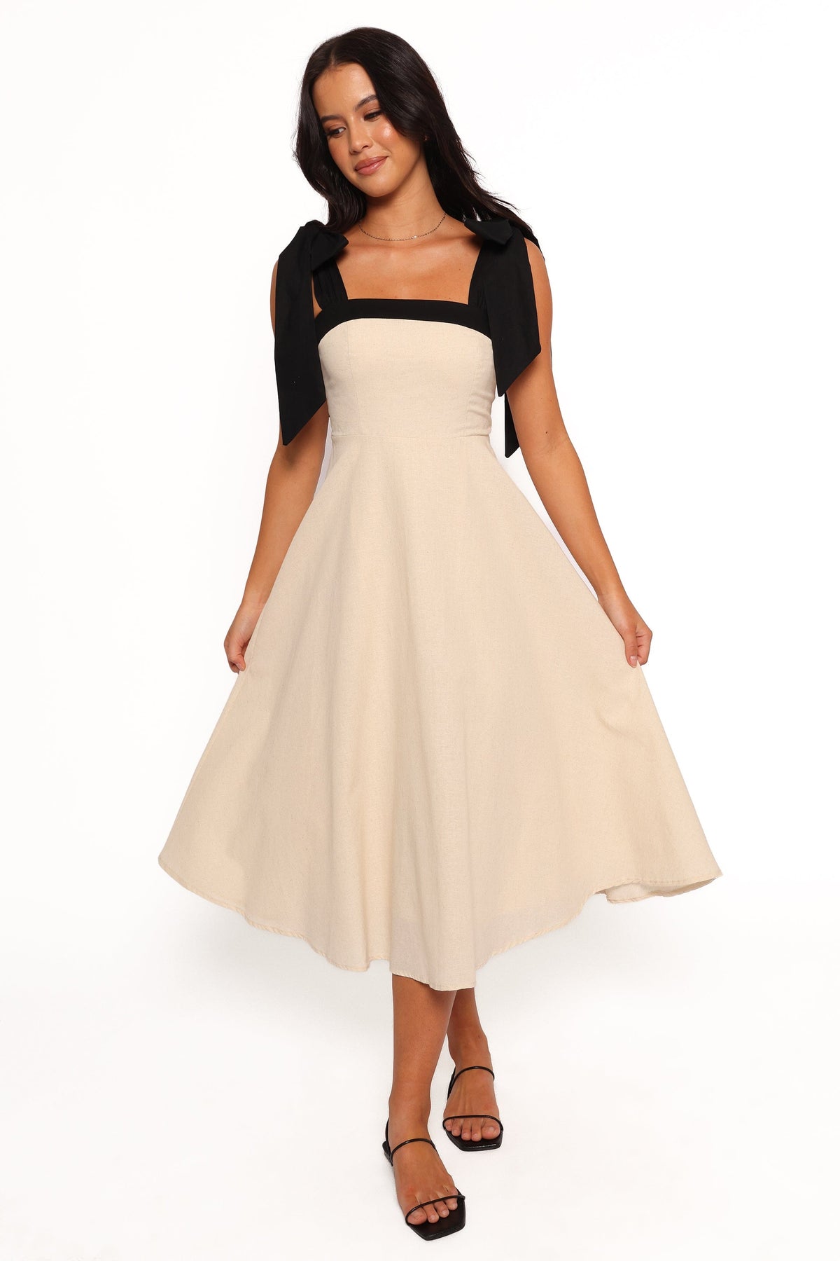 Olinda Midi Dress in Oatmeal Black – view 1 of 8