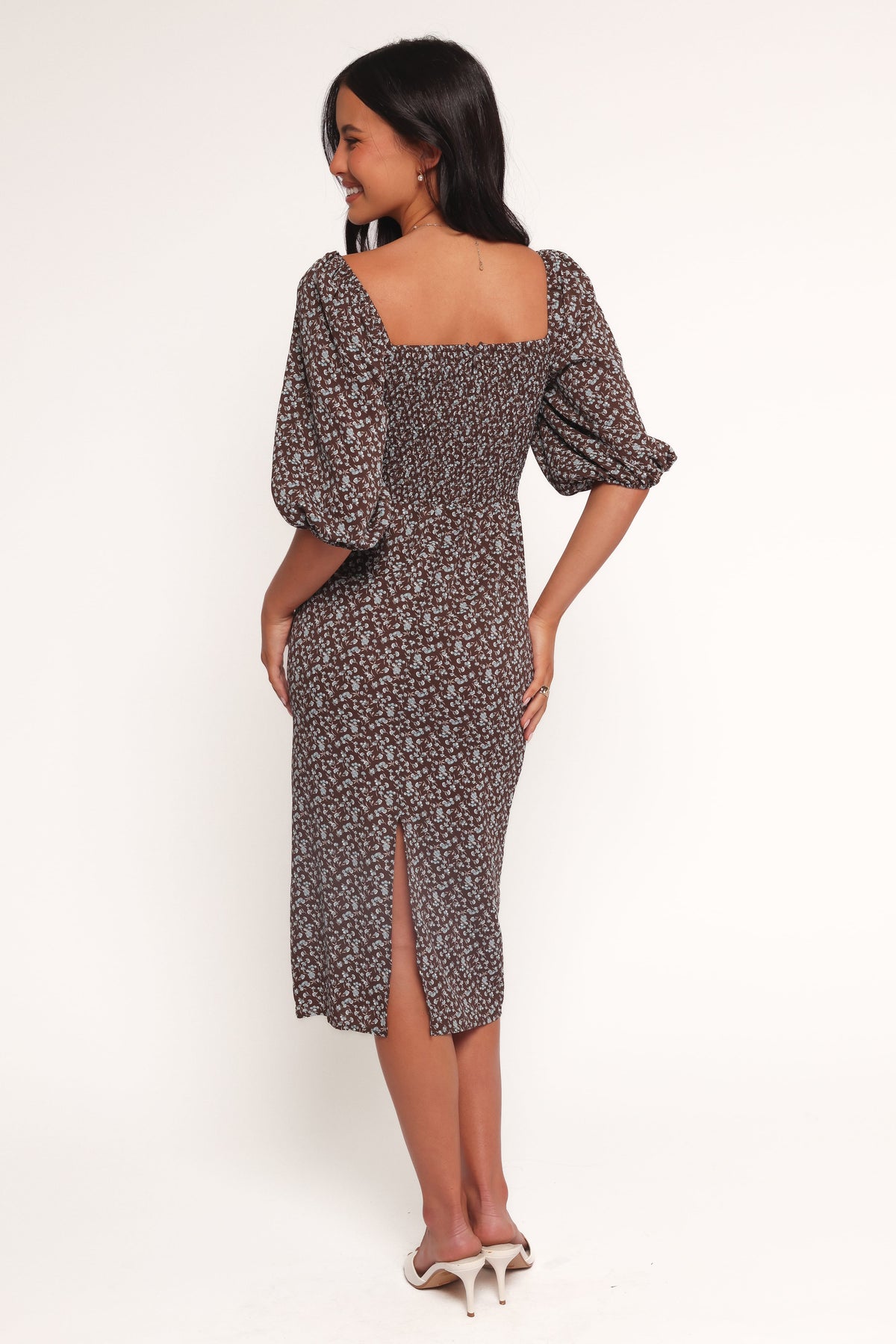 Oona Midi Dress in Brown Blue Floral – view 4 of 6