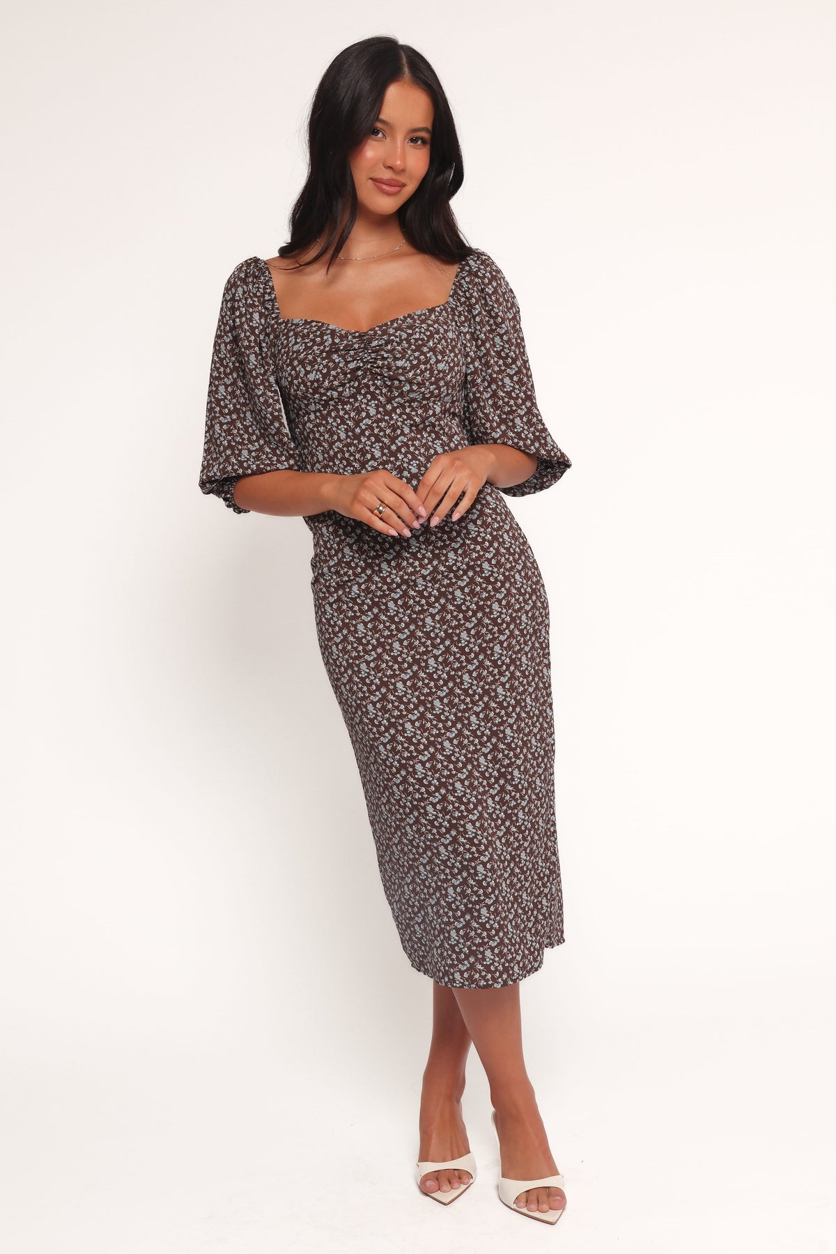 Oona Midi Dress in Brown Blue Floral – view 2 of 6