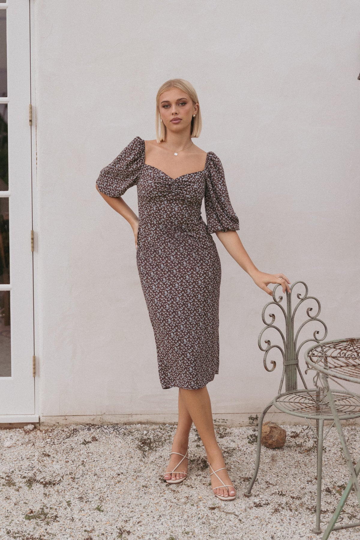 Oona Midi Dress in Brown Blue Floral – view 1 of 6