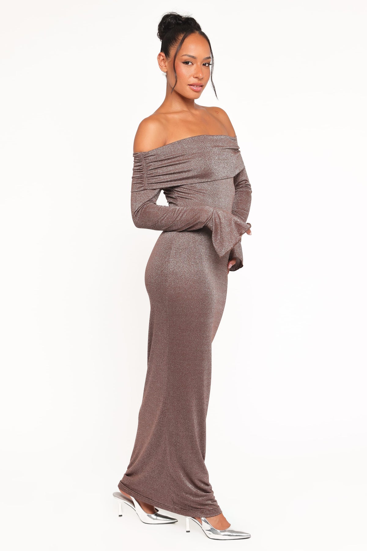 Oraton Off Shoulder Maxi Dress in Brown – view 4 of 7