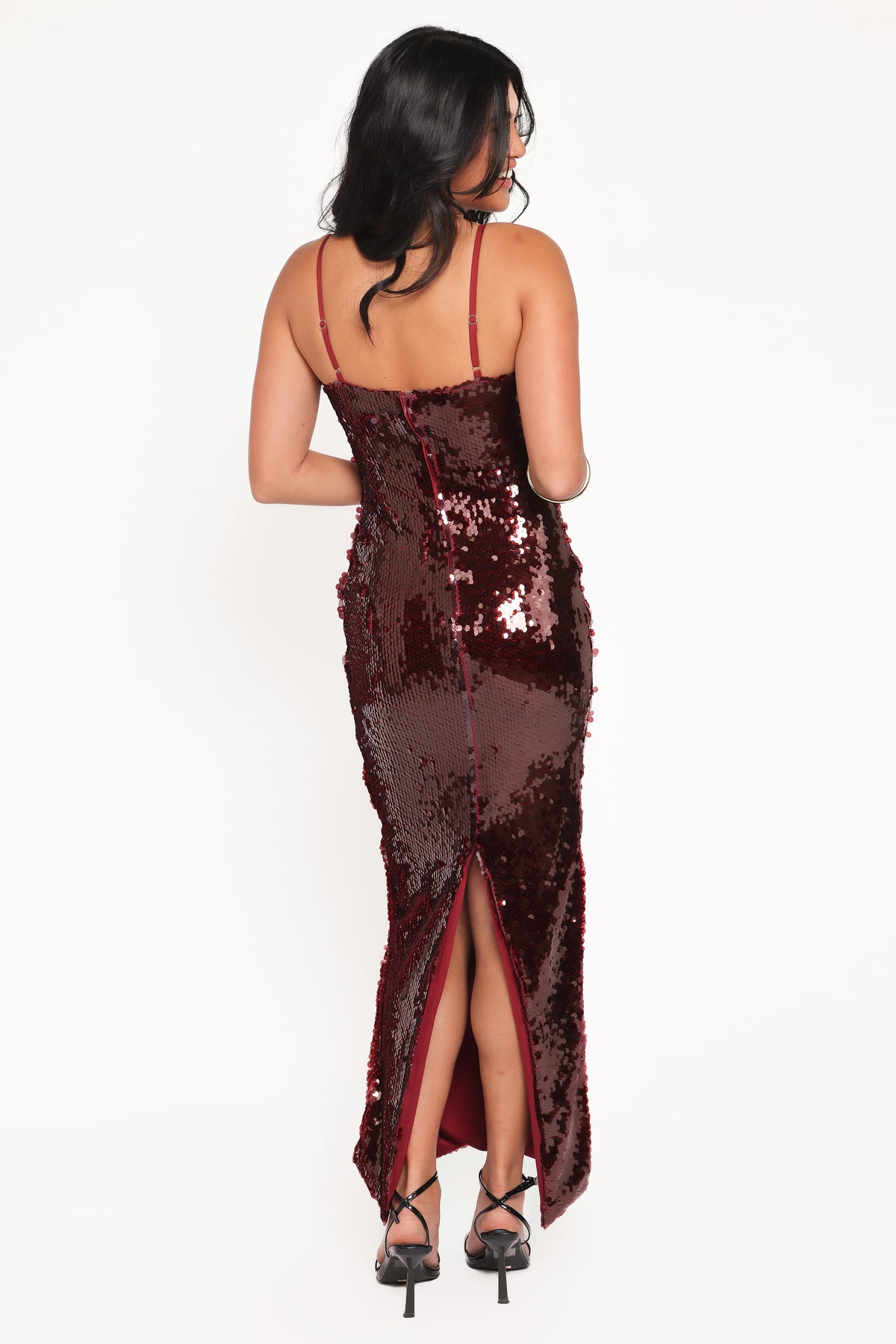 Orlena Sequin Midi Dress in Burgundy – view 4 of 6