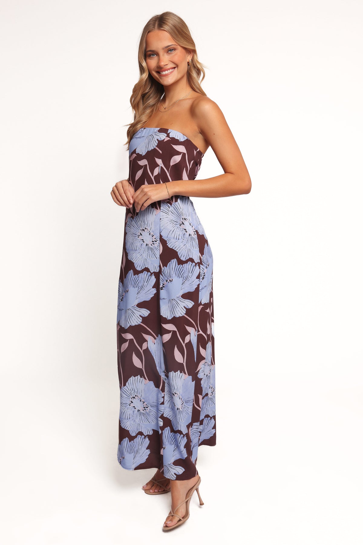 Ottavia Strapless Maxi Dress in Blue Poppies – view 4 of 9