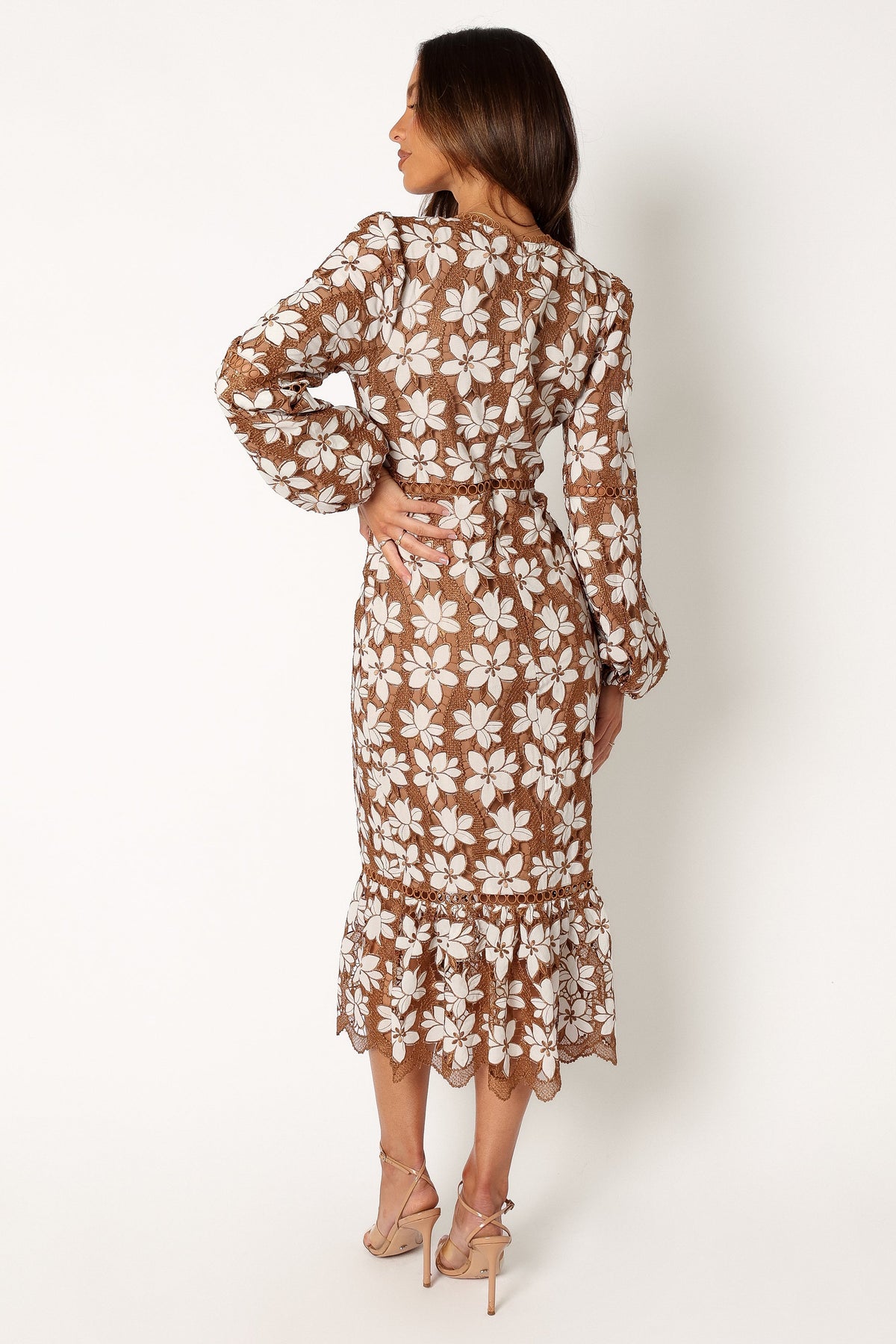 Pierre Long Sleeve Lace Maxi Dress in Mocha – view 6 of 13