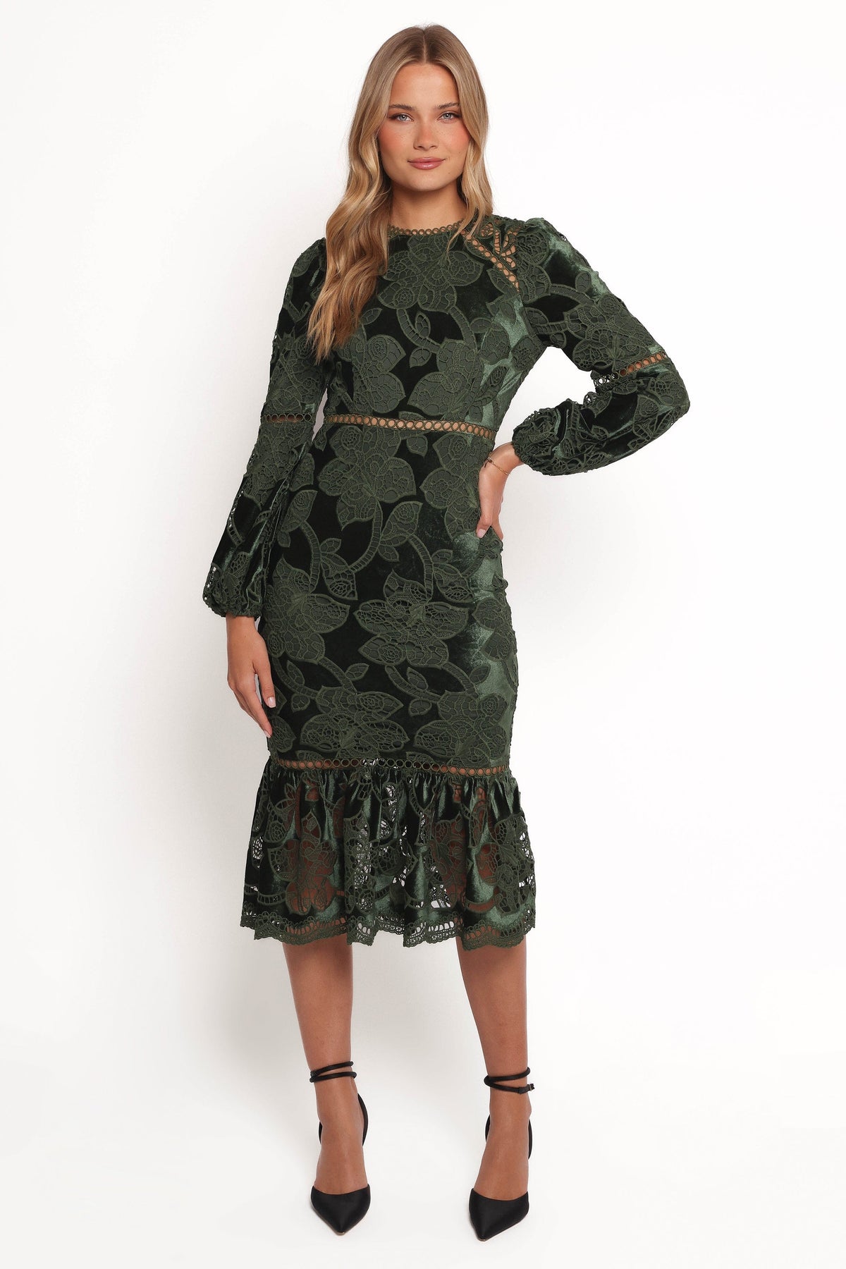 Pierre Long Sleeve Maxi Dress in Deep Velvet Green – view 2 of 7