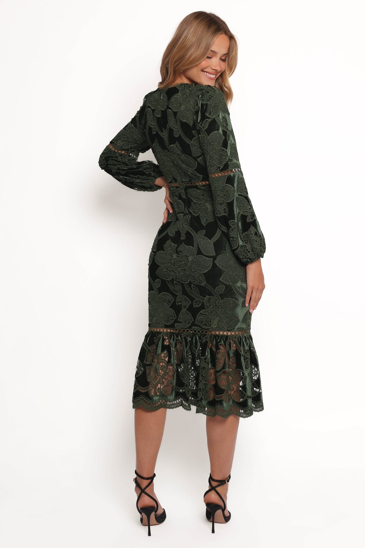 Pierre Long Sleeve Maxi Dress in Deep Velvet Green – view 4 of 7