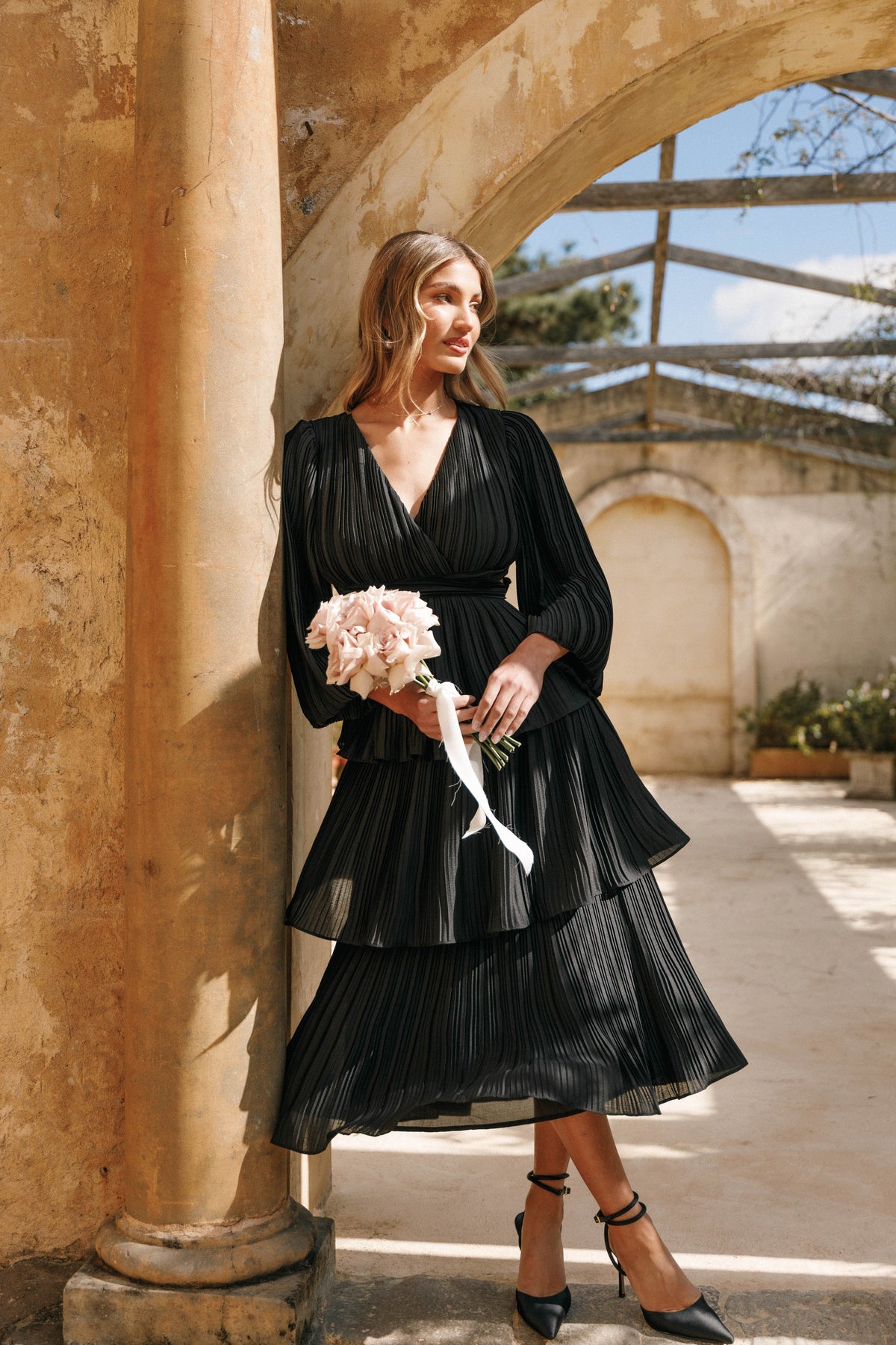 PIppa Long SLeeve Midi Dress in Black – view 2 of 9