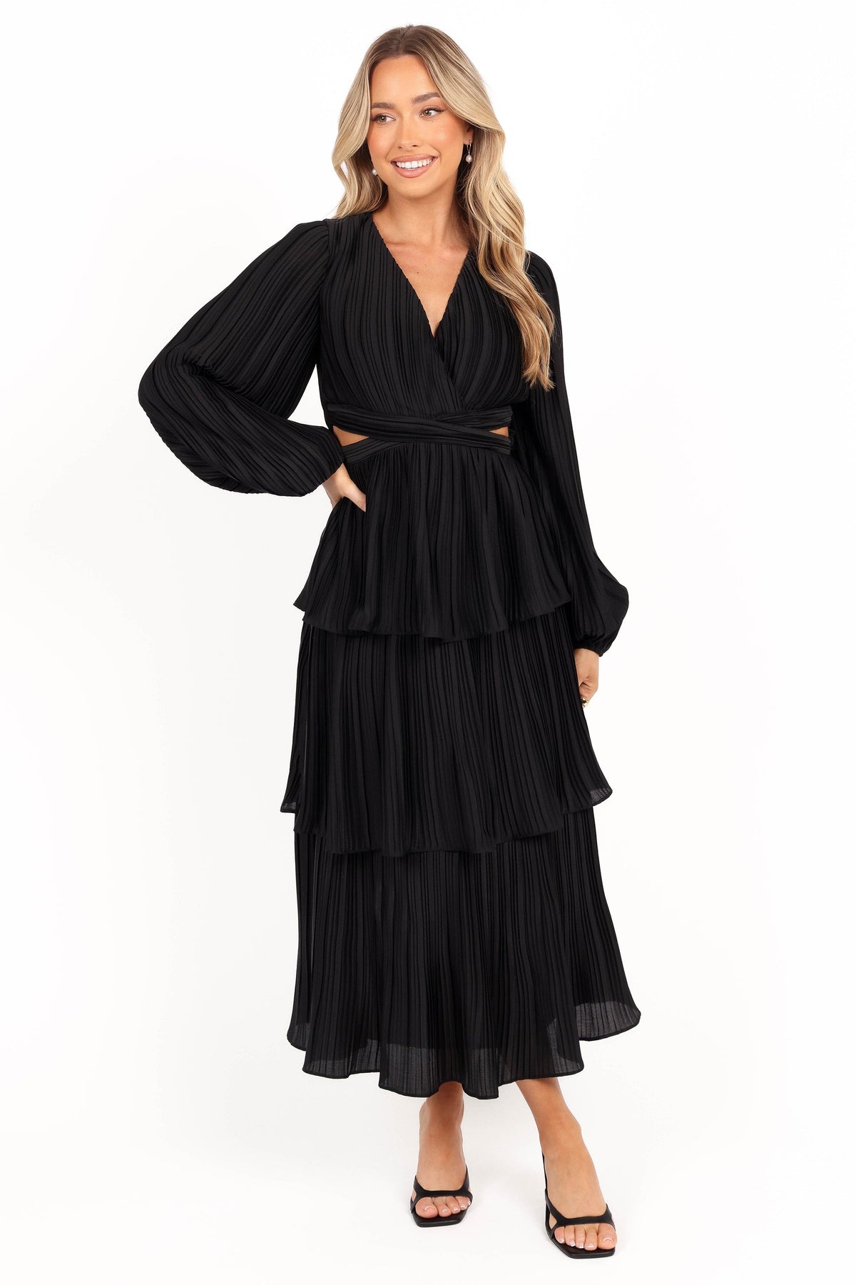 PIppa Long SLeeve Midi Dress in Black – view 3 of 9