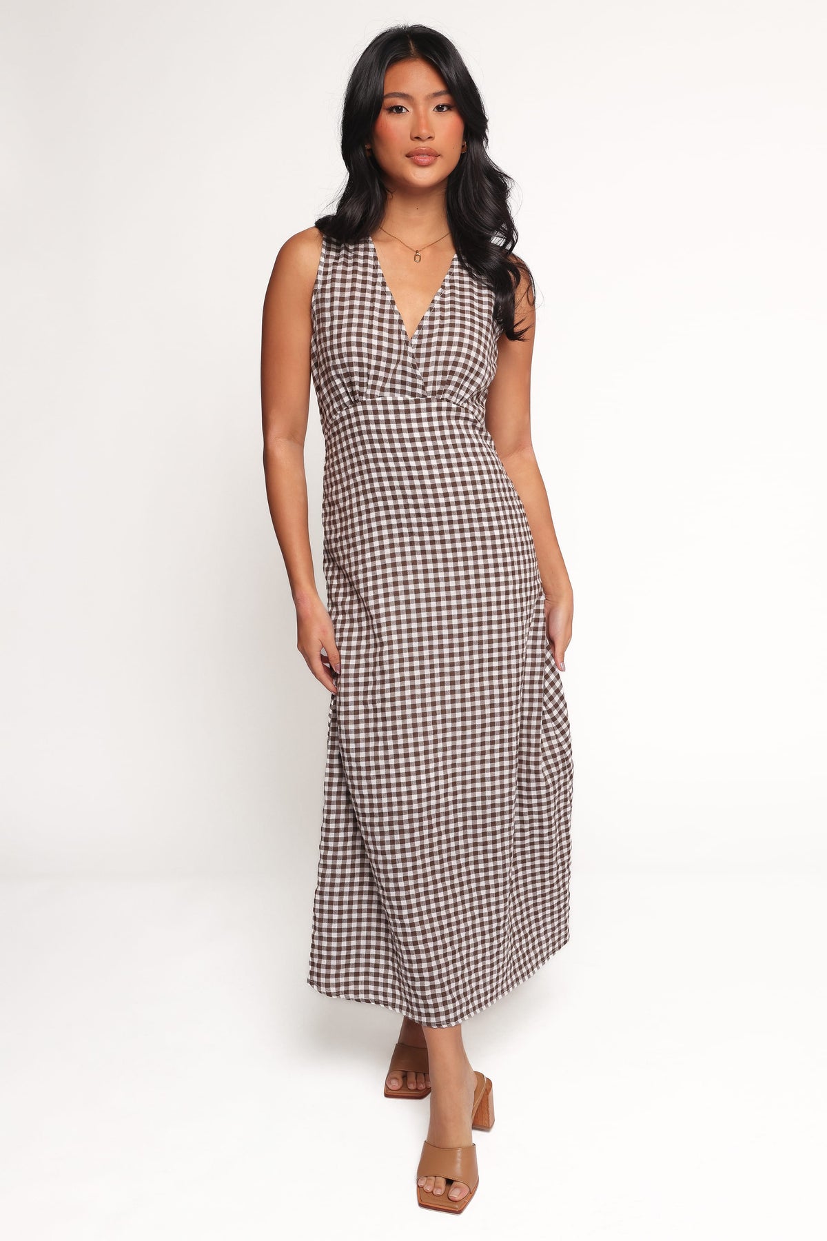 Queenie Midi Dress in Brown Gingham – view 1 of 6
