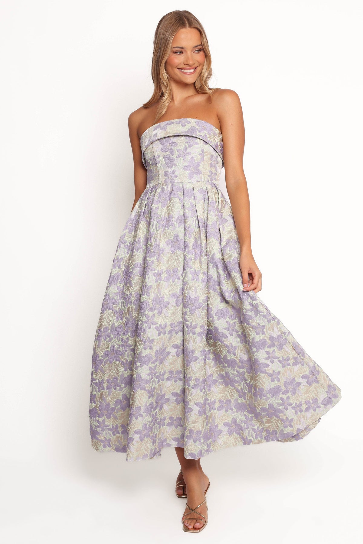 Rhea Strapless Midi Dress in Sage Floral – view 2 of 6