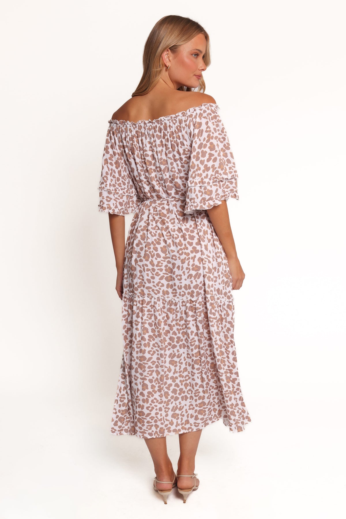 Rhody Off Shoulder Maxi Dress in White Leopard – view 4 of 6