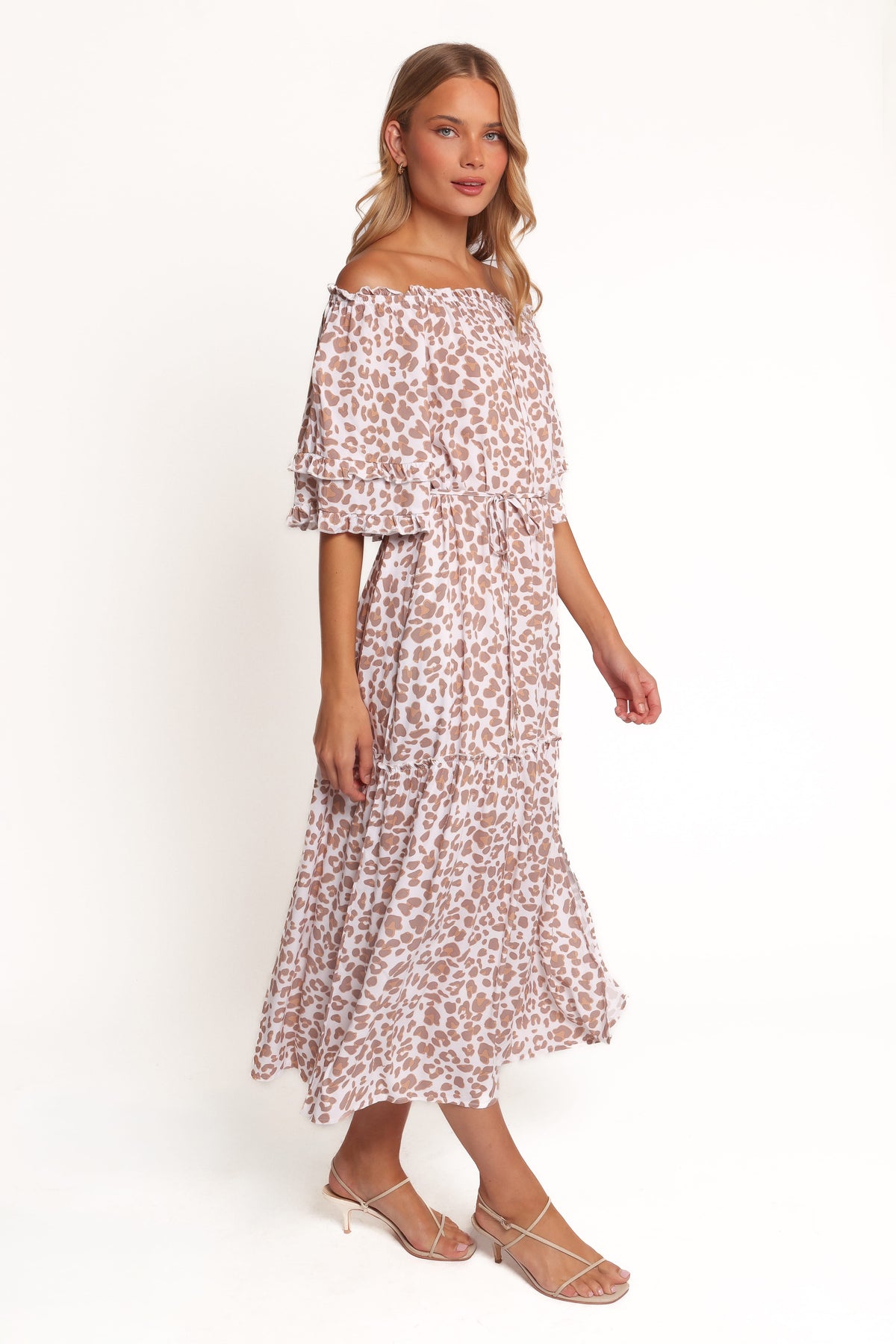 Rhody Off Shoulder Maxi Dress in White Leopard – view 3 of 6