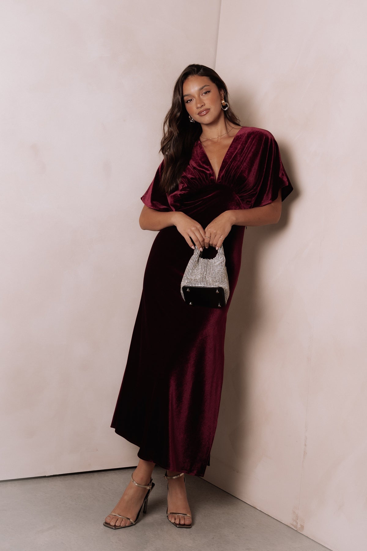 Ricki Velvet Maxi Dress in Wine – view 1 of 8