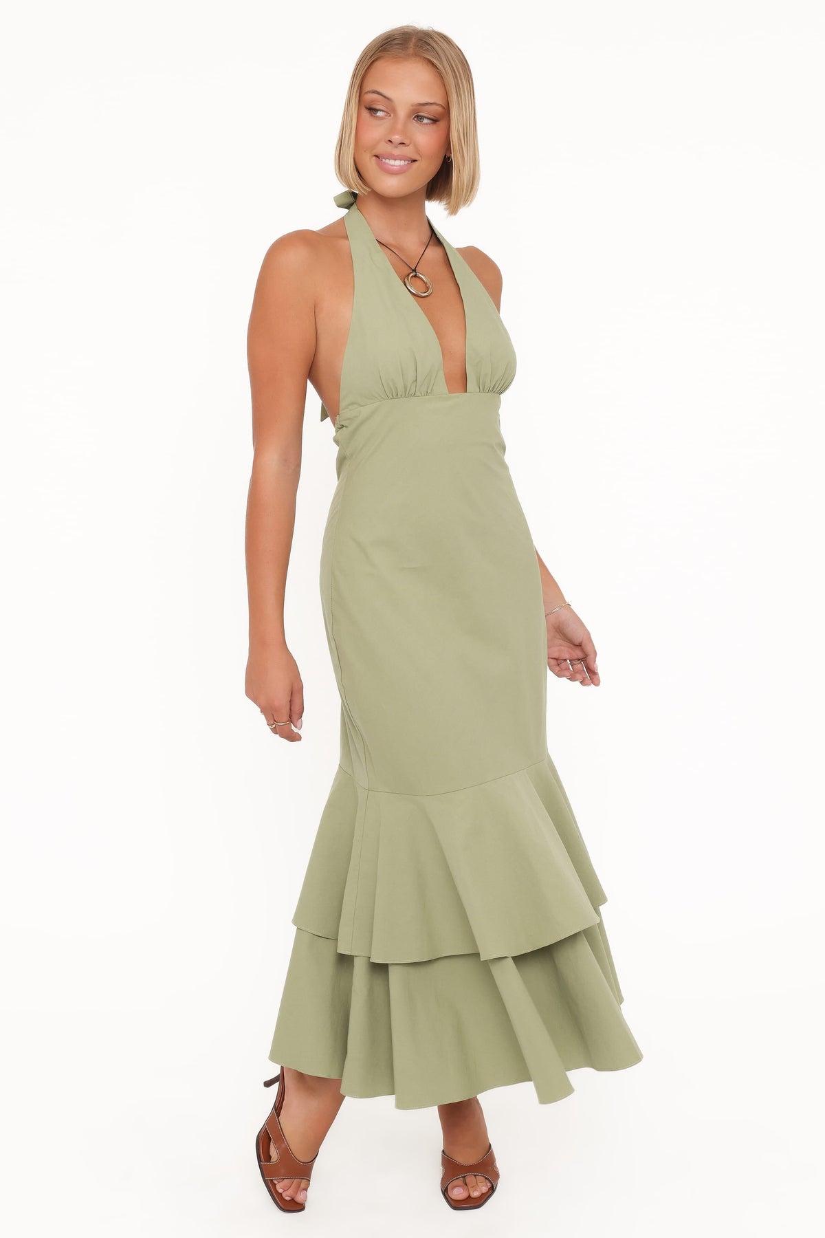 Robyn Halterneck Maxi Dress in Olive Green – view 1 of 6