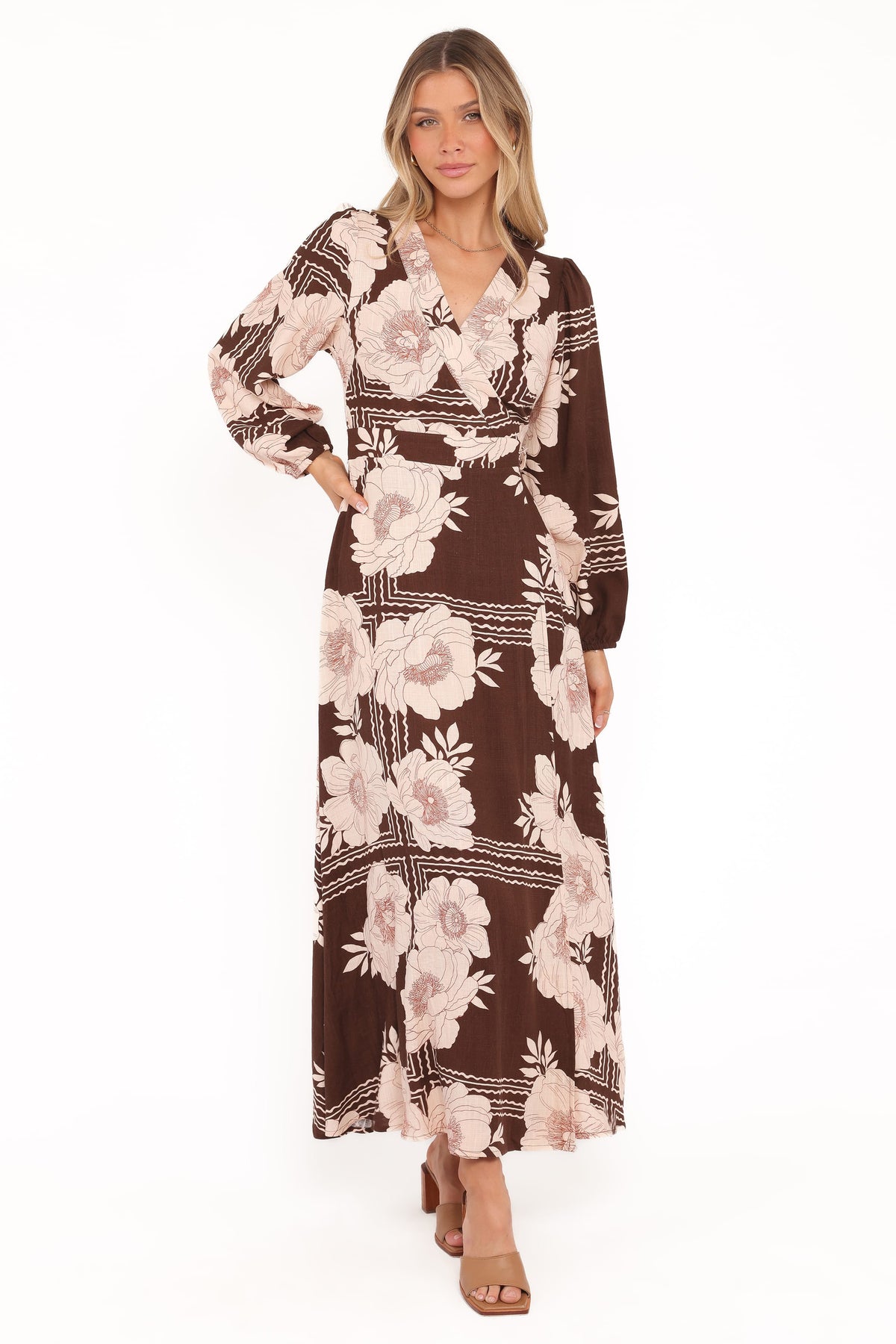 Safia Midi Dress in Brown Floral – view 1 of 6