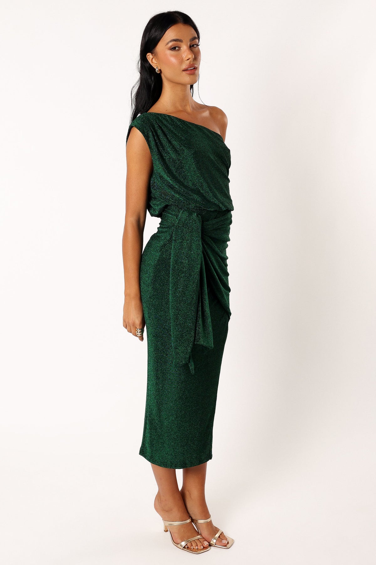 Santiago Off Shoulder Midi Dress in Emerald – view 6 of 6
