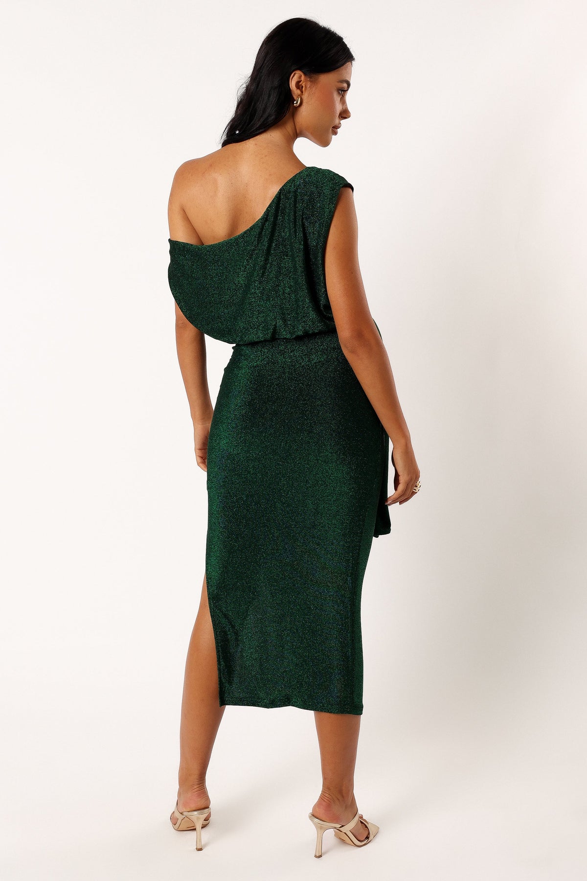 Santiago Off Shoulder Midi Dress in Emerald – view 3 of 6