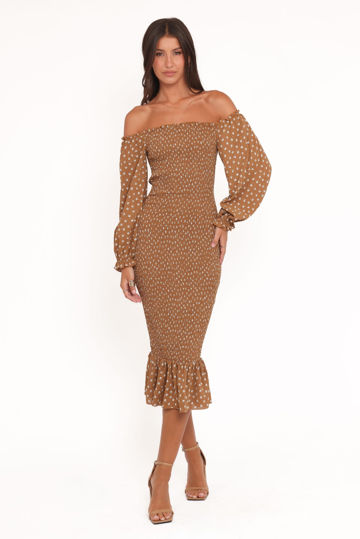Sara Midi Dress in Brown Floral – view 1 of 5