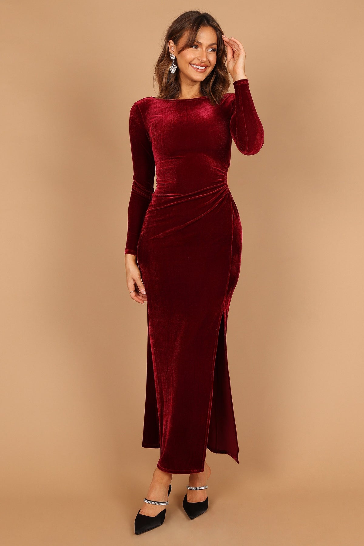 Sarine Long Sleeve Maxi Dress in Wine – view 8 of 8