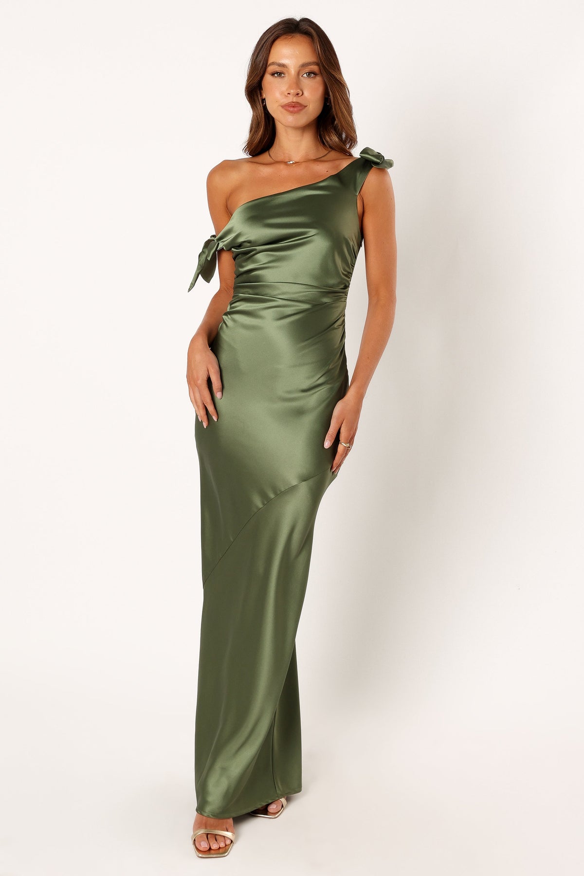 Selma Off Shoulder Maxi Dress in Olive – view 5 of 7