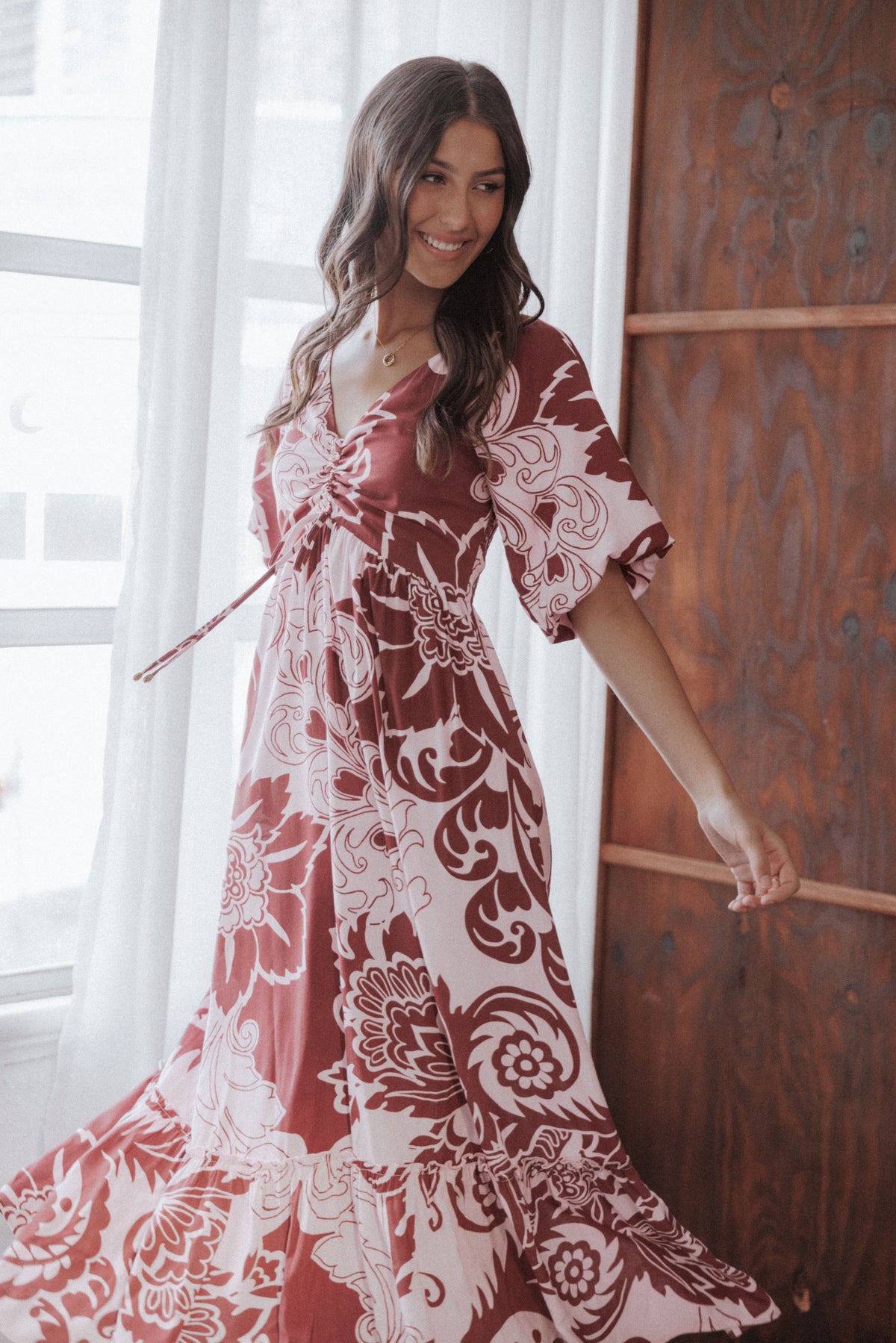 Shanae Maxi Dress in Pink Brown Paisley – view 1 of 7