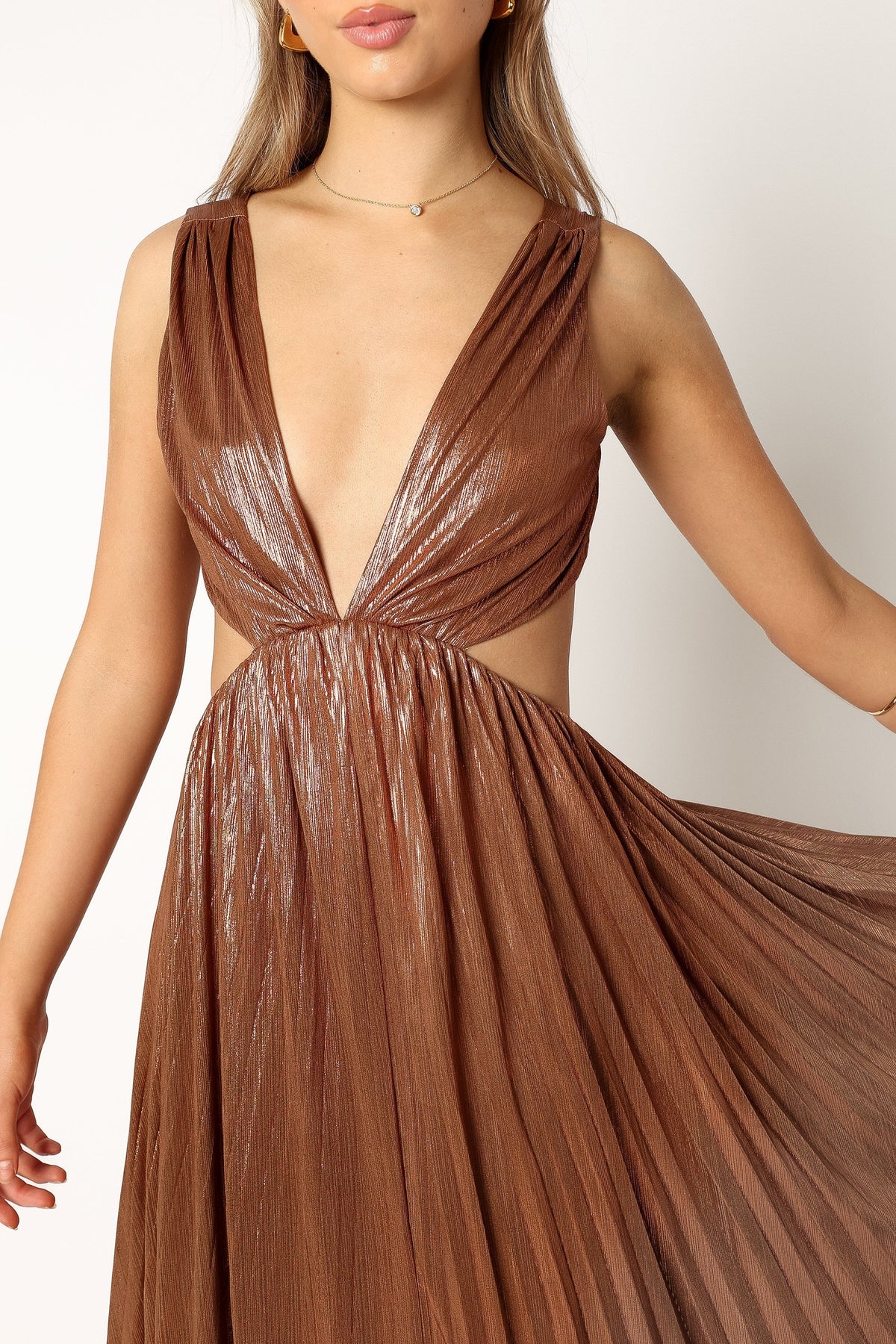 Shania Pleated Maxi Dress in Bronze – view 6 of 7