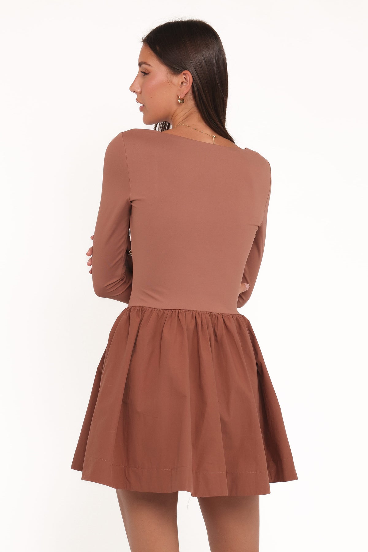Sheena Long Sleeve Mini Dress in Mocha – view 3 of 8