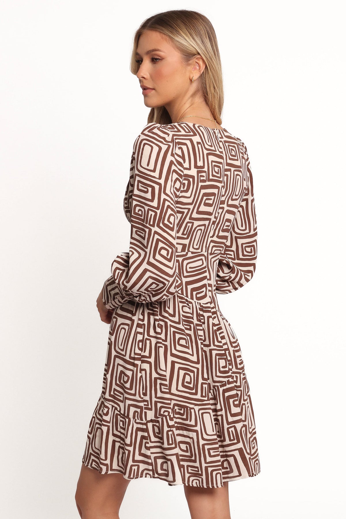 Sheridan Long Sleeve Mini Dress in Chocolate Brown Print – view 5 of 8