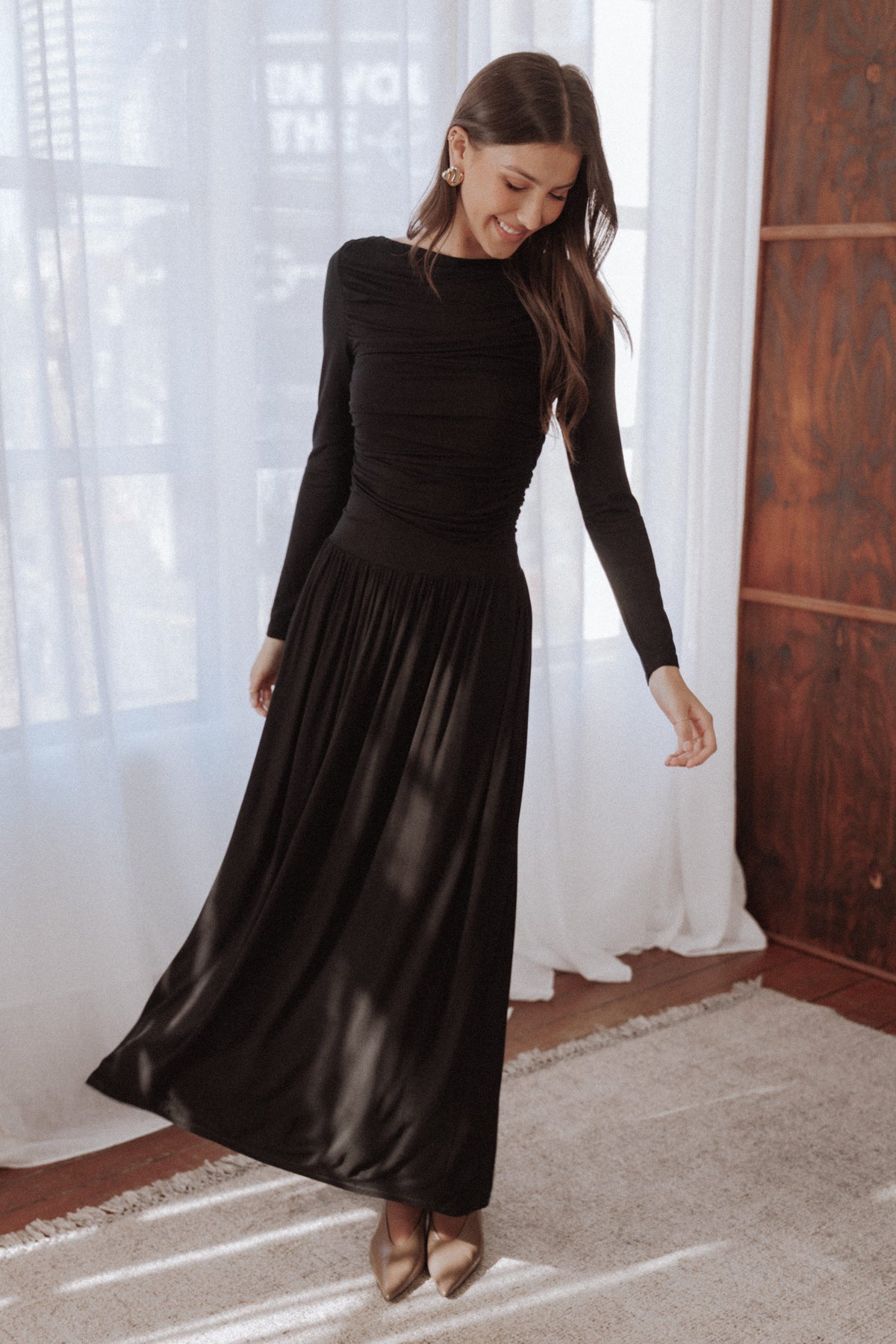 Shirley Long Sleeve Maxi Dress in Black – view 1 of 6
