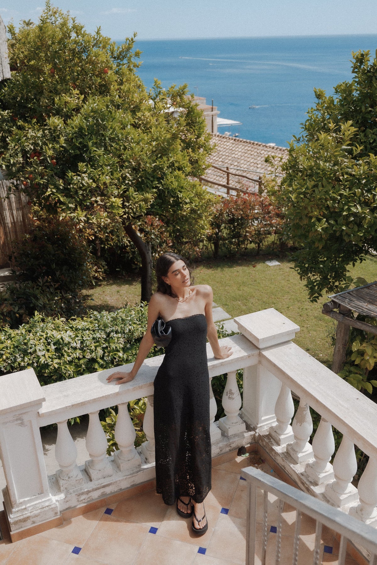 Sienna Strapless Maxi Dress in Black Lace – view 1 of 8