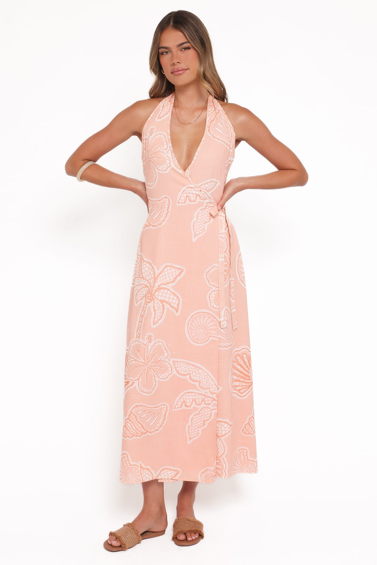 Sierra Wrap Midi Dress in Peach Floral – view 6 of 8