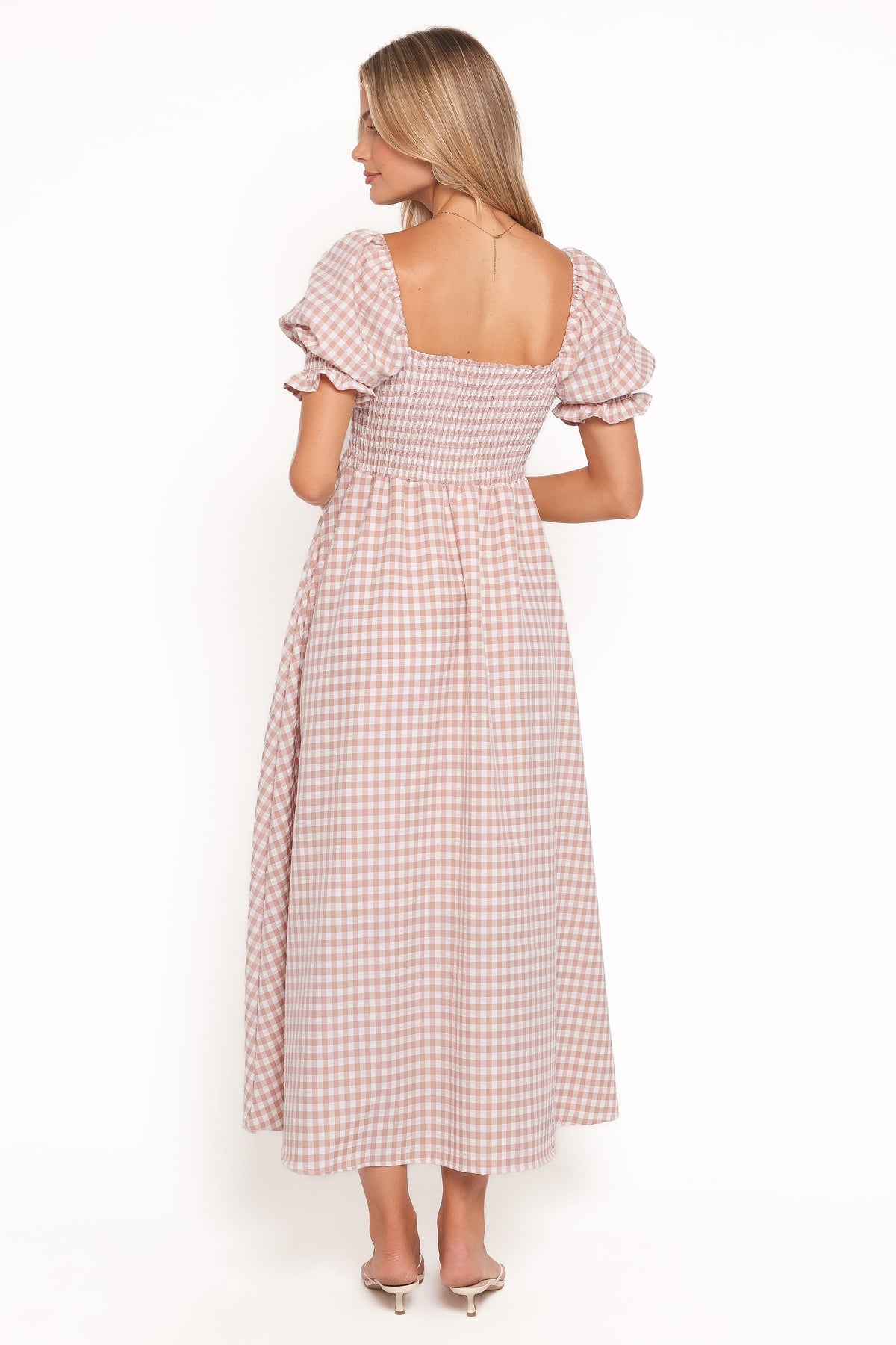 Siun Short Sleeve Midi Dress in Brown Gingham – view 4 of 6
