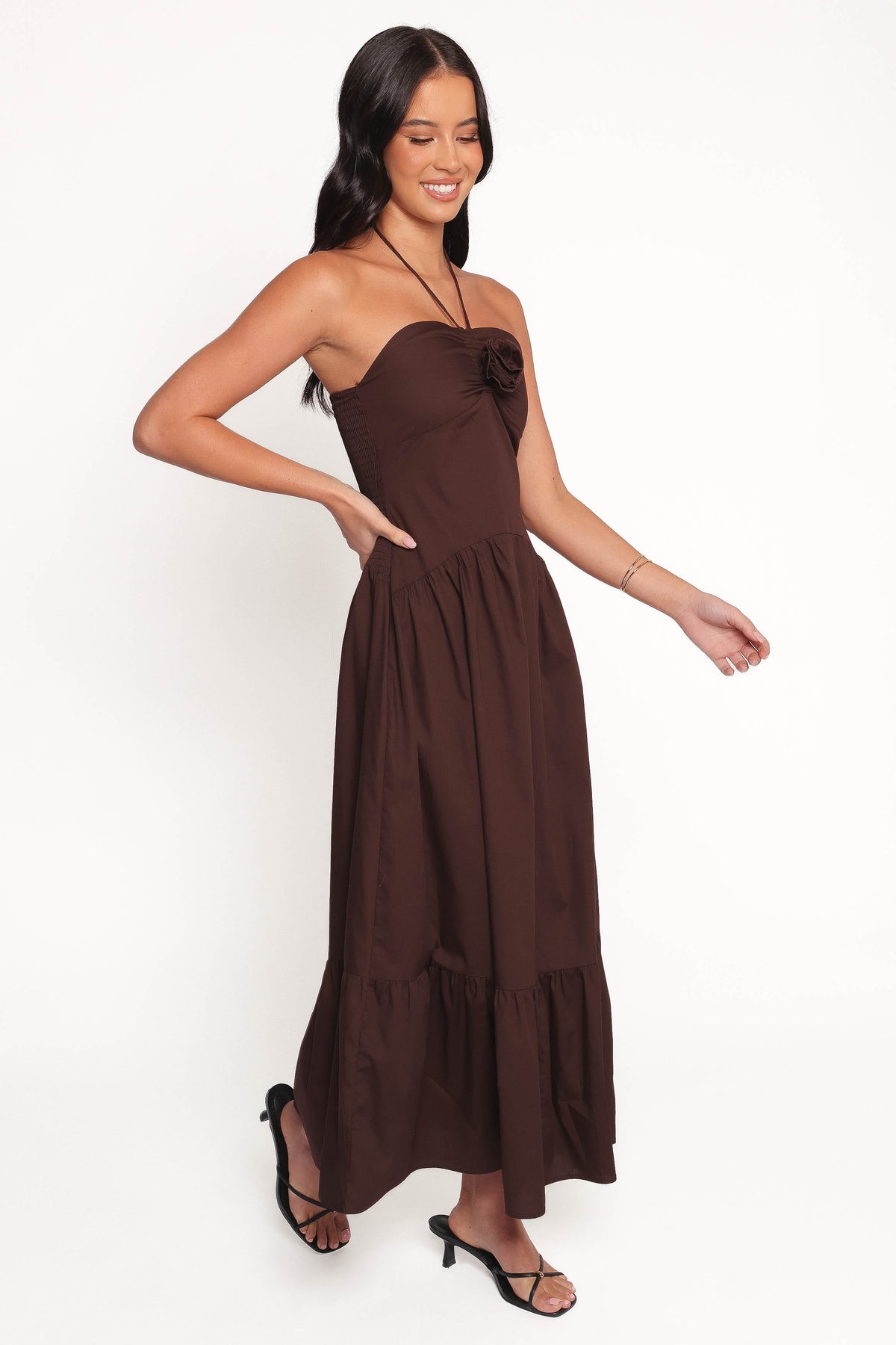 Soleila Halter Maxi Dress in Chocolate – view 6 of 8
