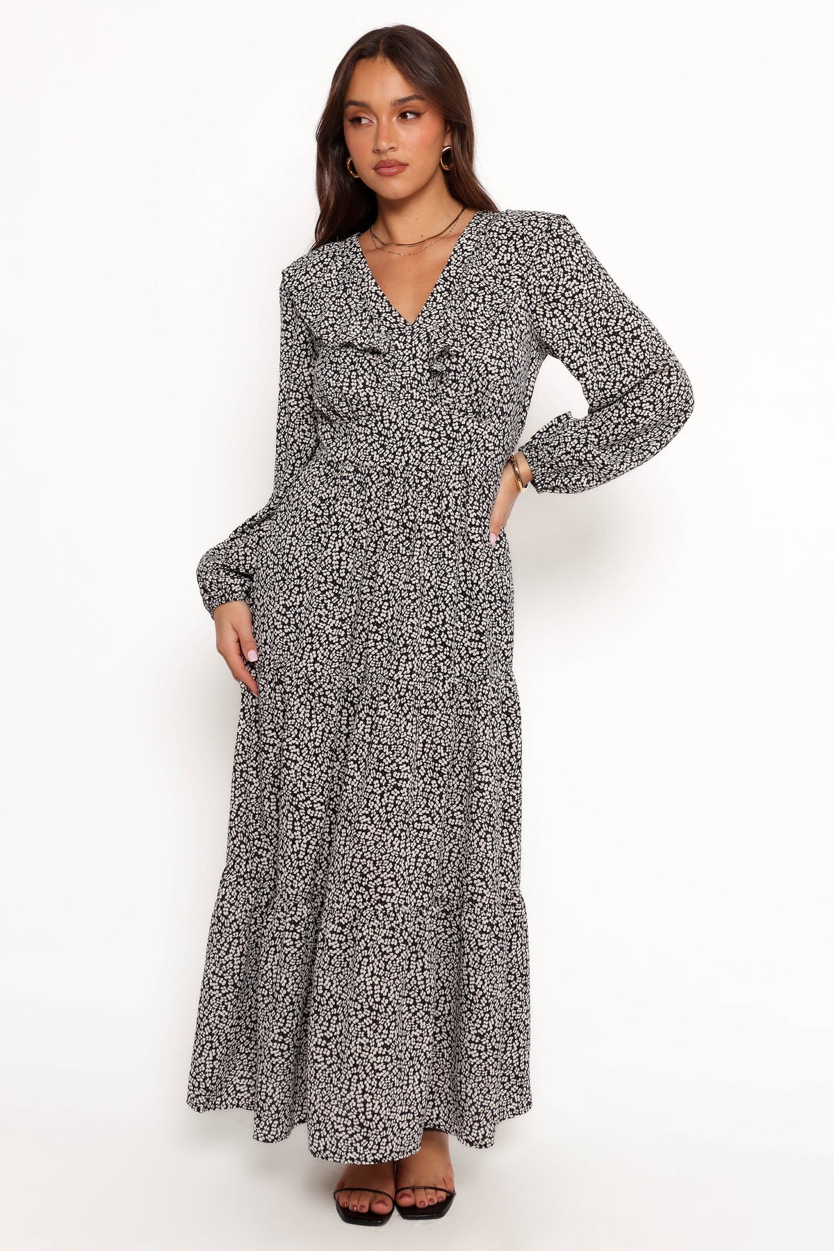 Sophie Long Sleeve Maxi Dress in Black/Ivory – view 8 of 9