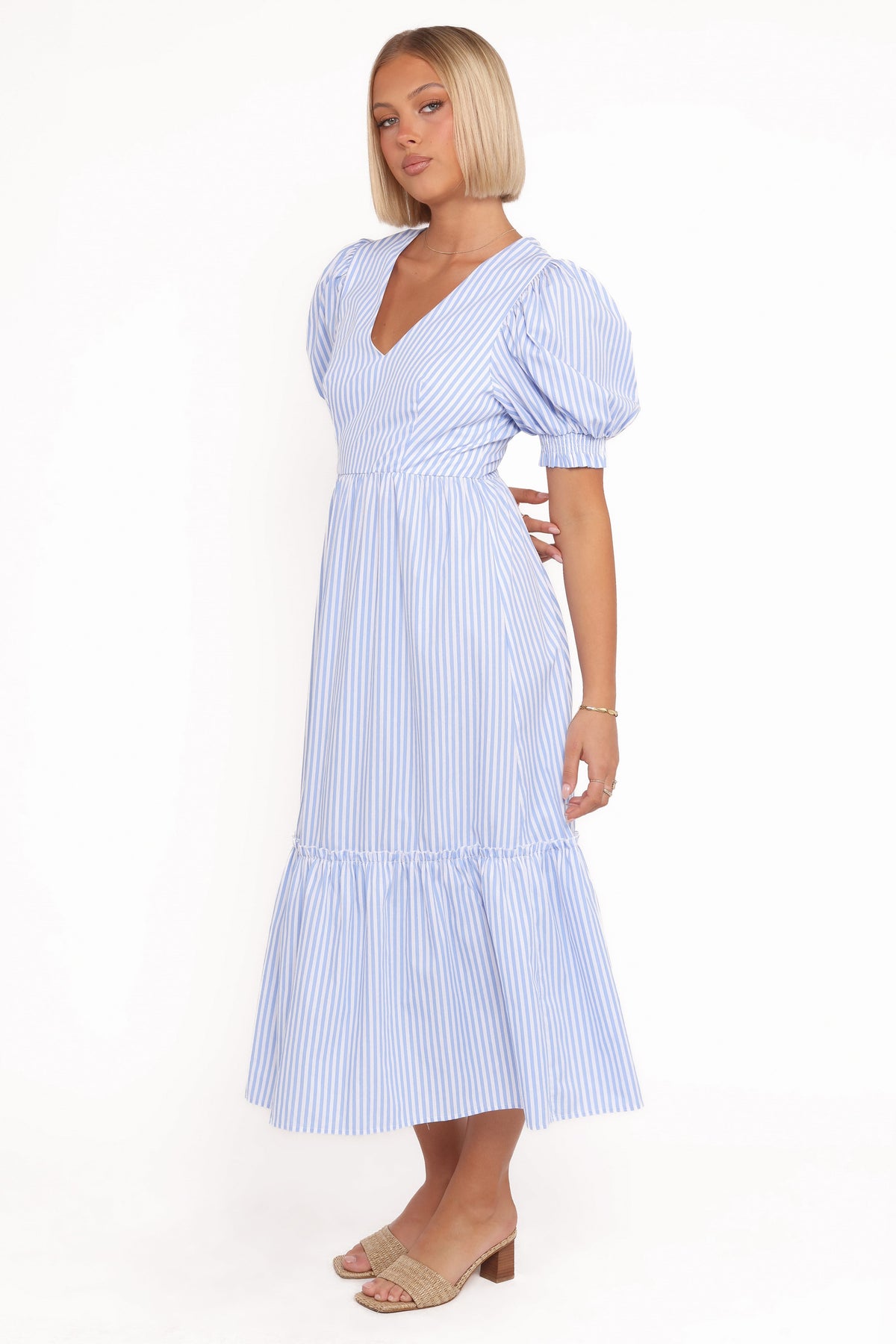 Steele Puff Sleeve Midi Dress in Blue Stripe – view 5 of 8